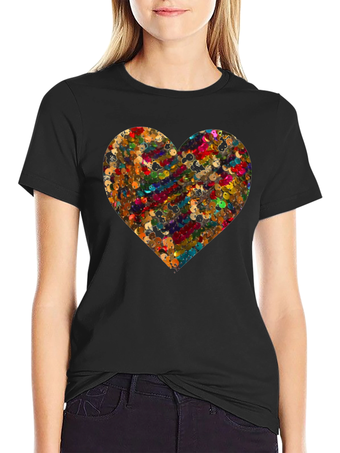 Sequin Heart Graphic Tee - Unique Fashion Statement