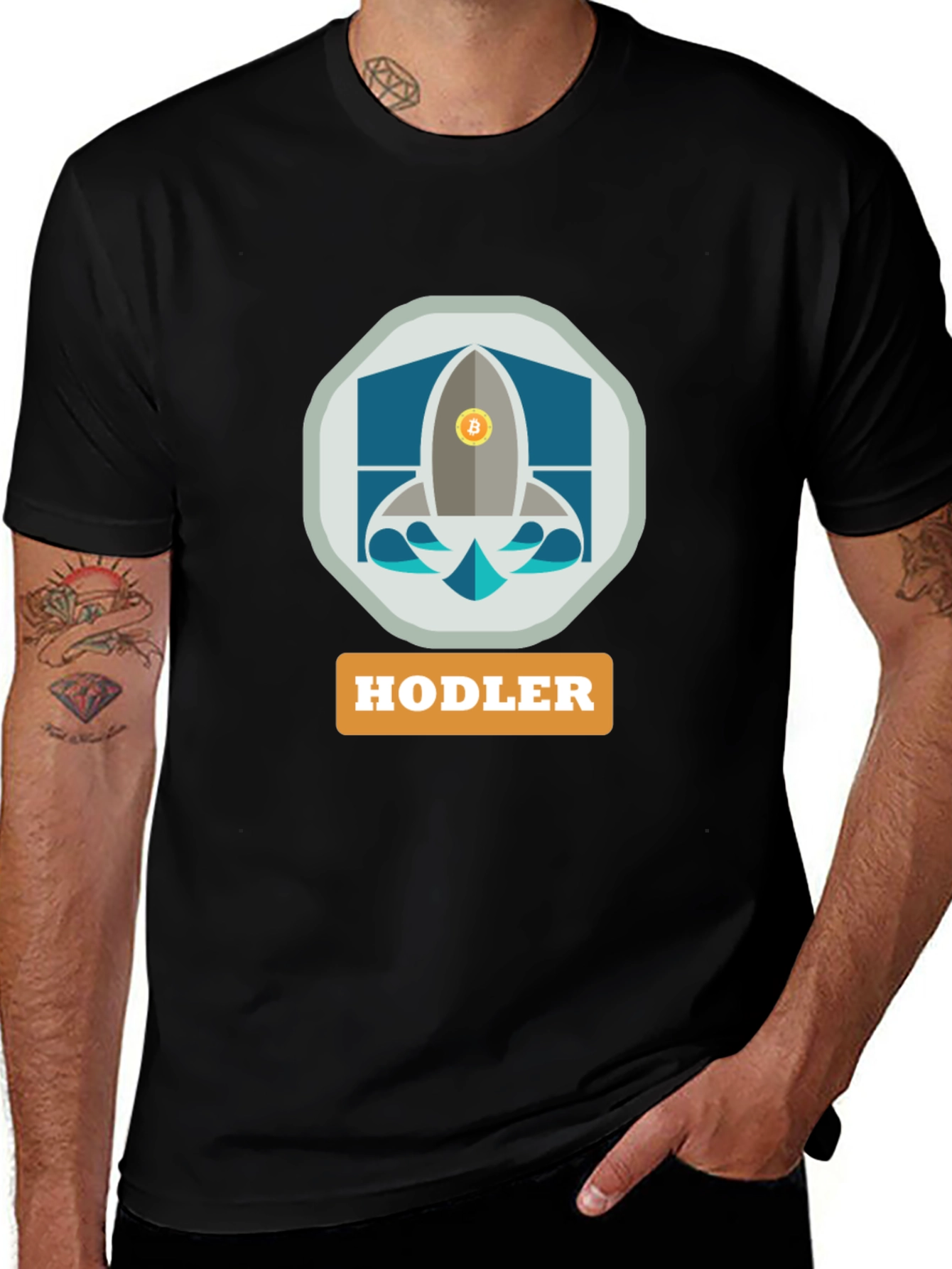 HODLER Bitcoin Rocket Black T-Shirt