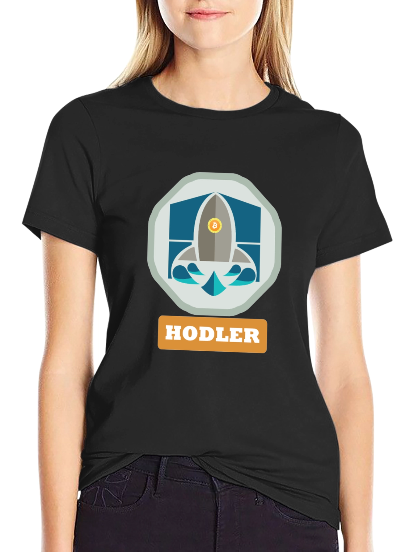HODLER Bitcoin Rocket Black T-Shirt