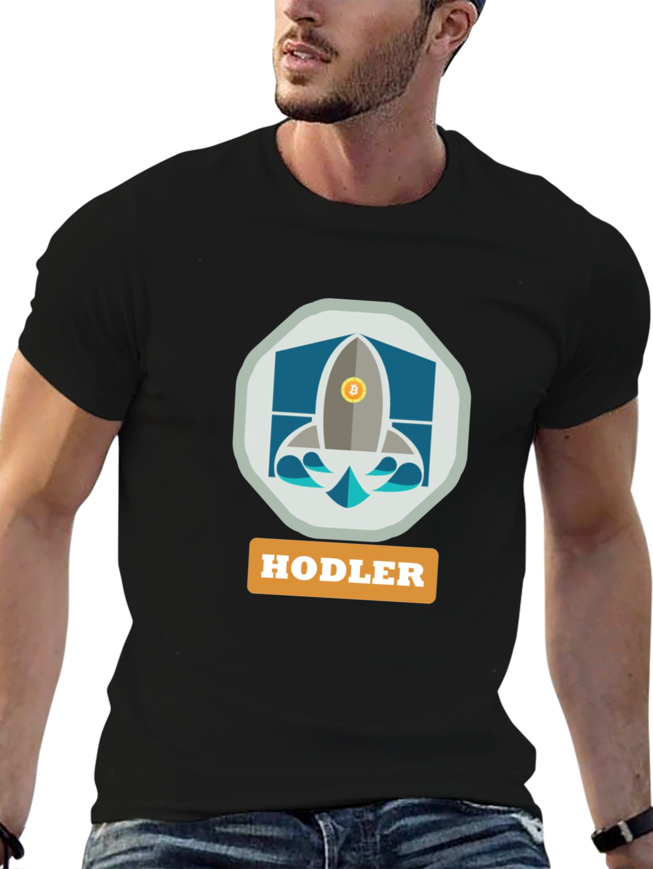 HODLER Bitcoin Rocket Black T-Shirt