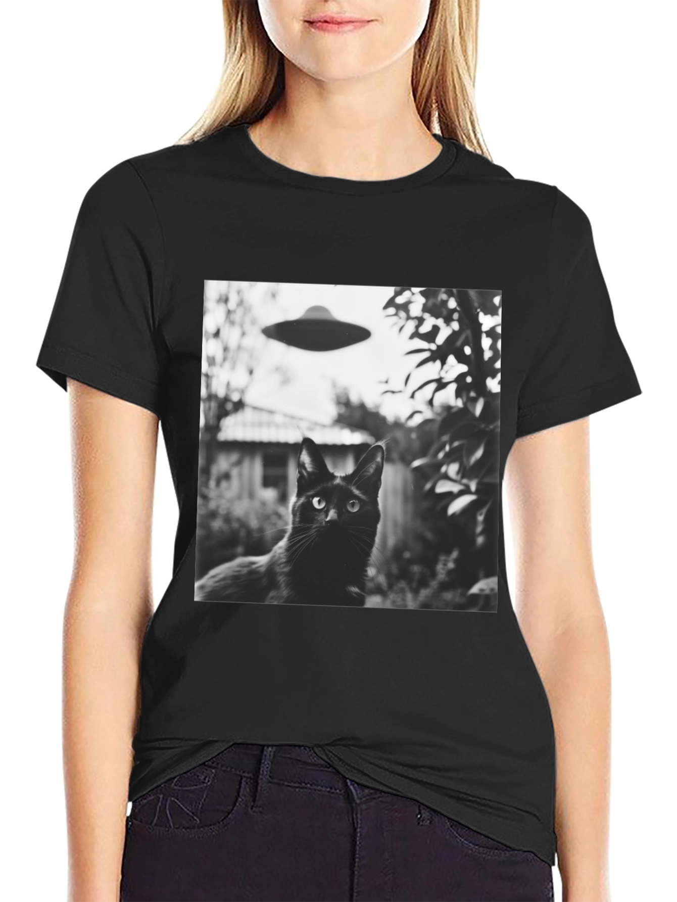 Black Cat UFO T-Shirt