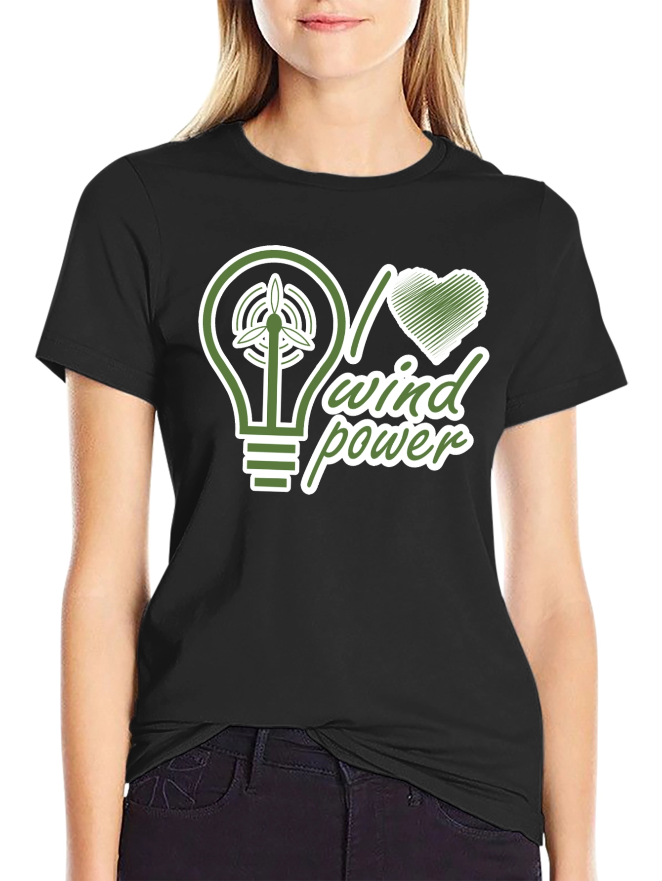 I Love Wind Power Black T-Shirt