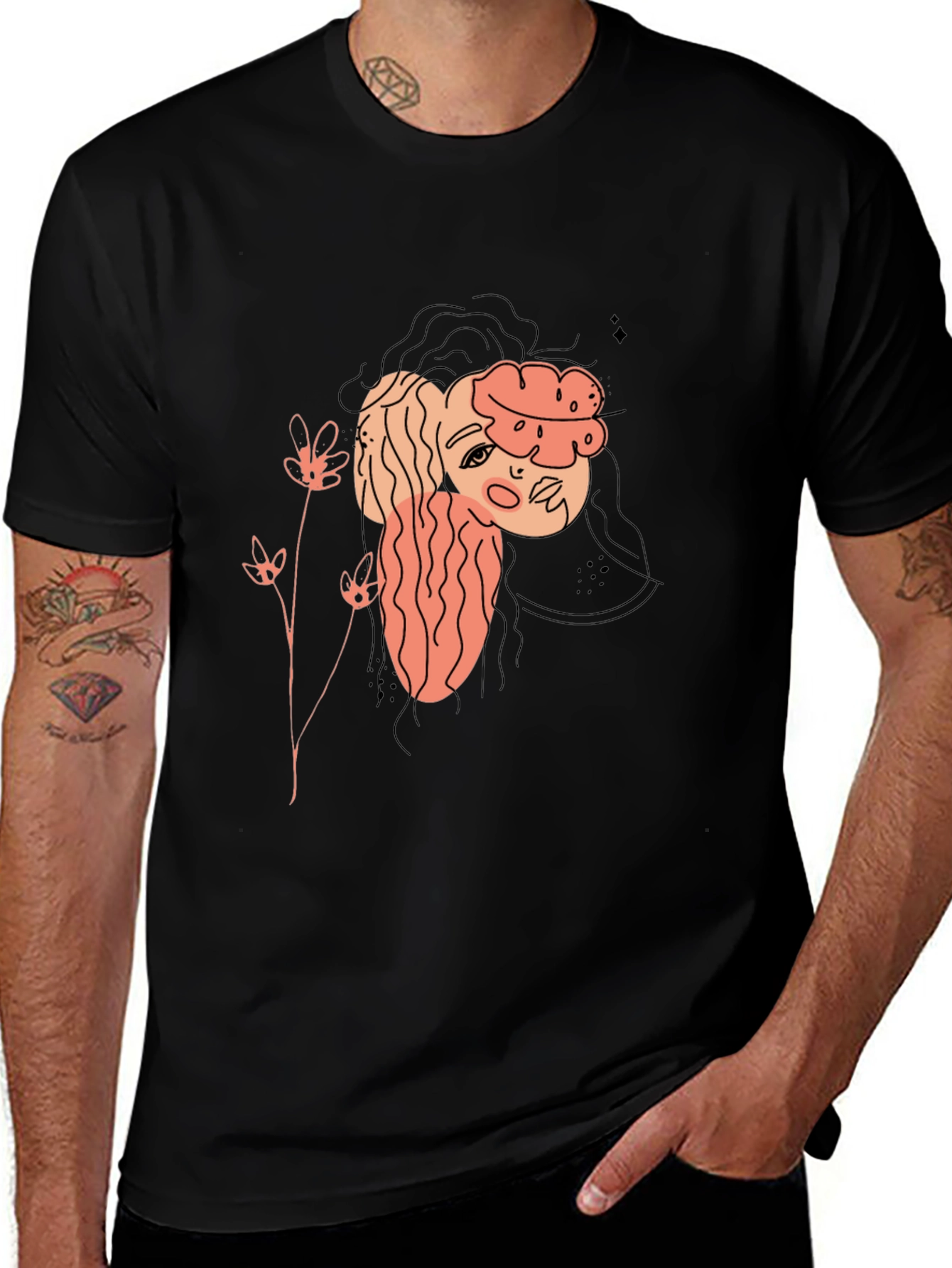 Abstract Portrait Graphic Tee - Black