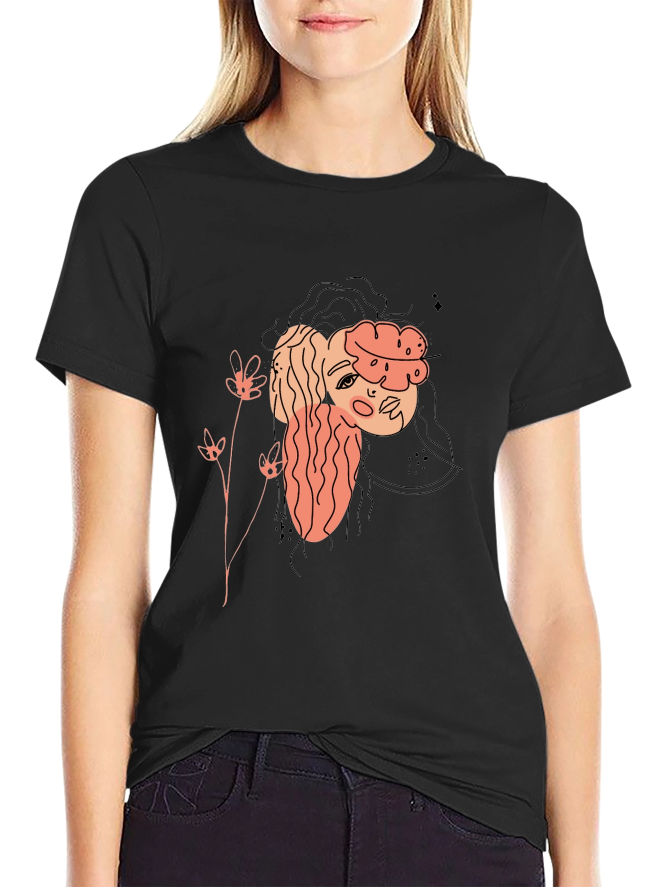 Abstract Portrait Graphic Tee - Black