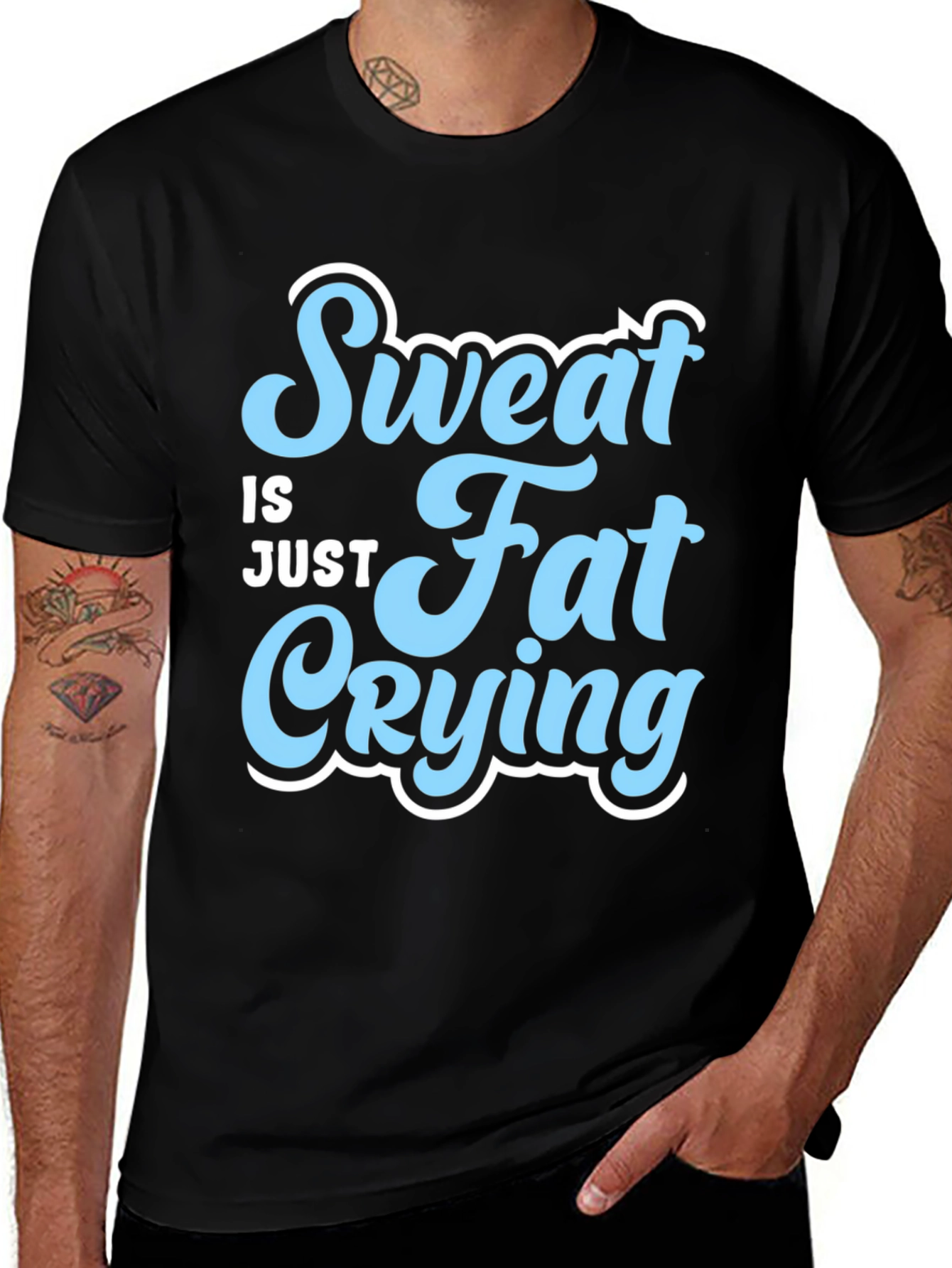 Sweat is Just Fat Crying Mens Black T-Shirt