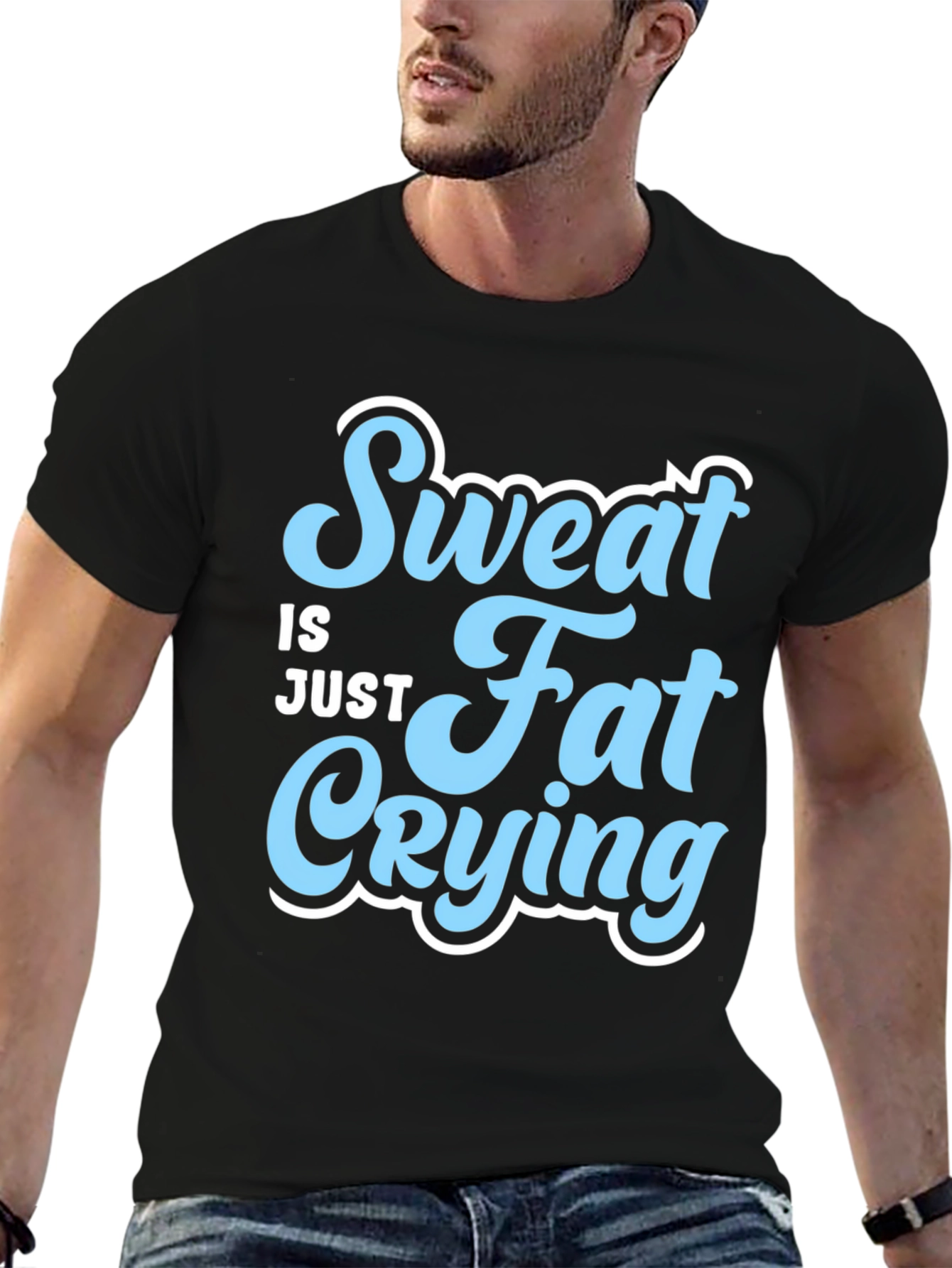 Sweat is Just Fat Crying Mens Black T-Shirt