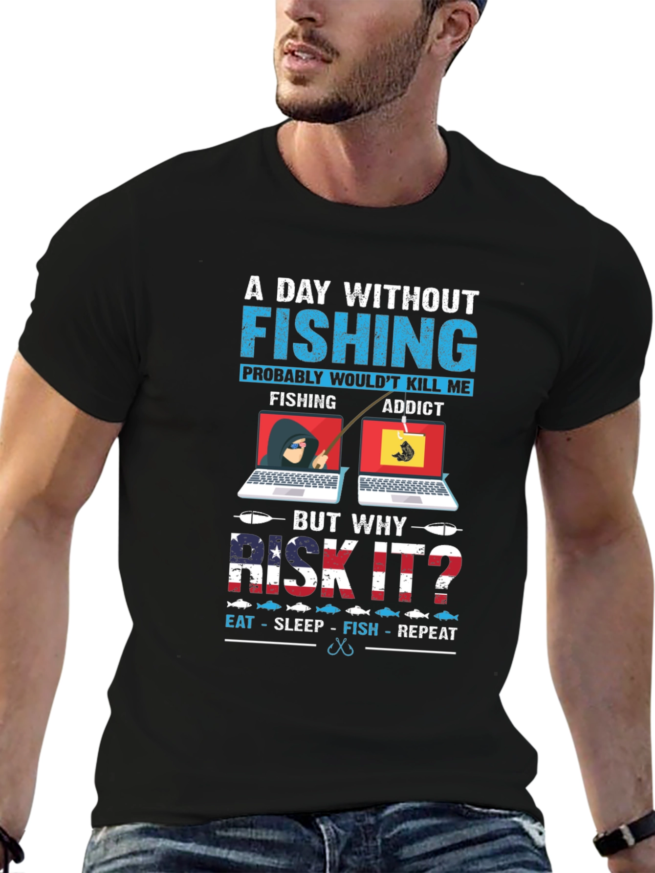 Funny Fishing Addict Graphic T-Shirt