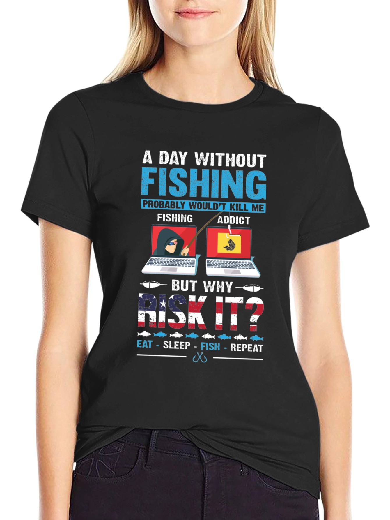 Funny Fishing Addict Graphic T-Shirt