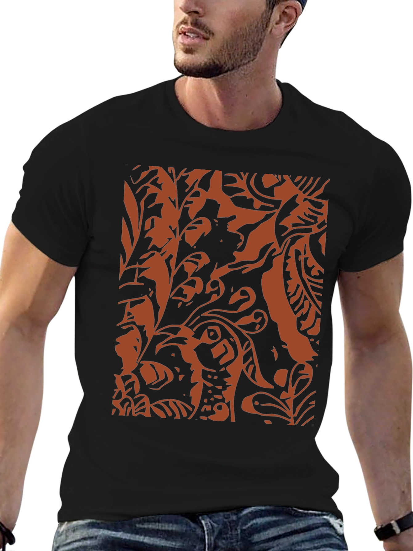 Abstract Print Black Crewneck T-Shirt