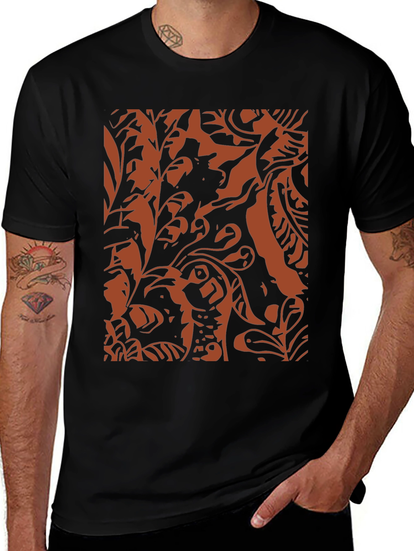 Abstract Print Black Crewneck T-Shirt