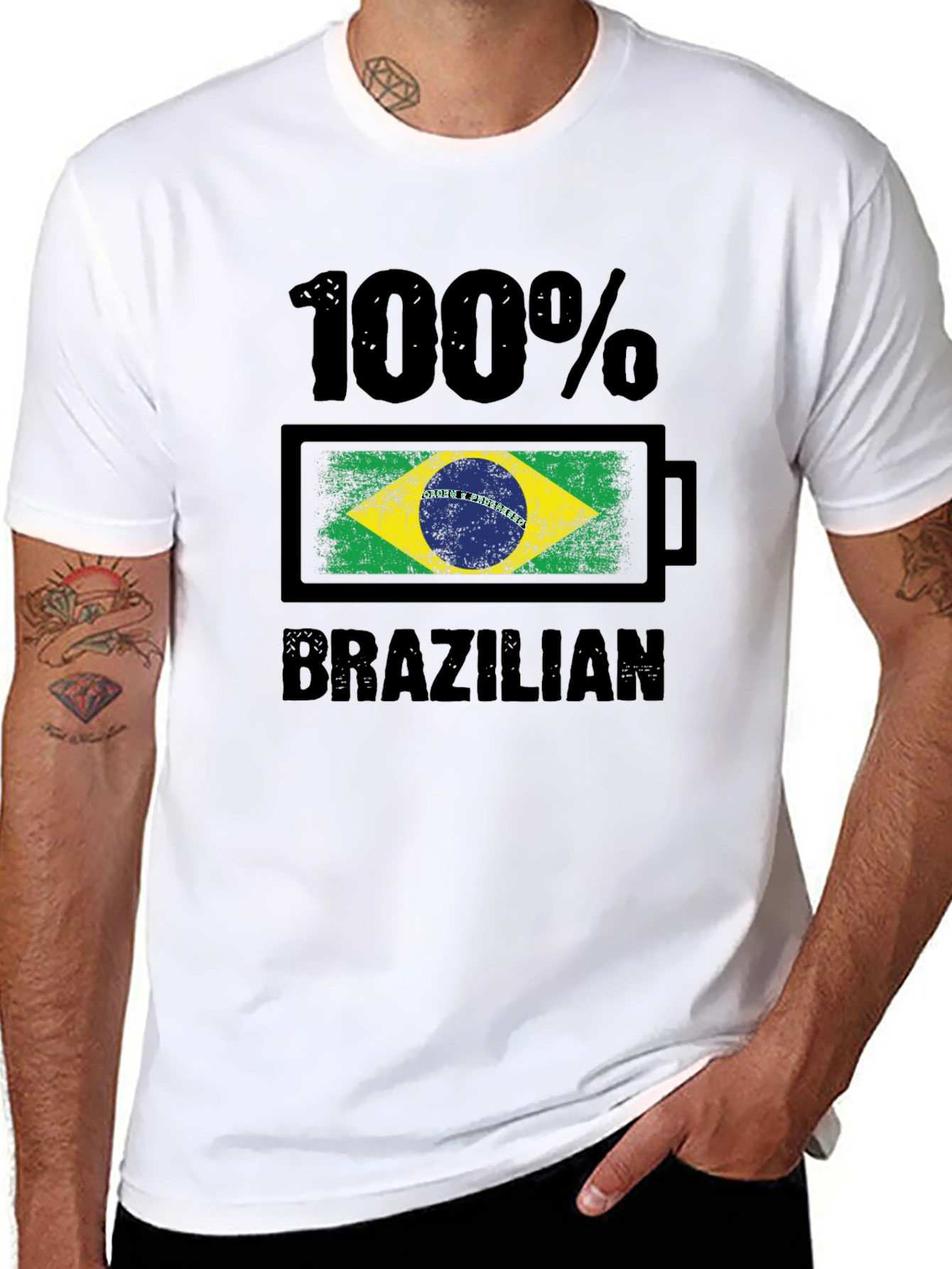 100% Brazilian T-Shirt - Flag Battery Design
