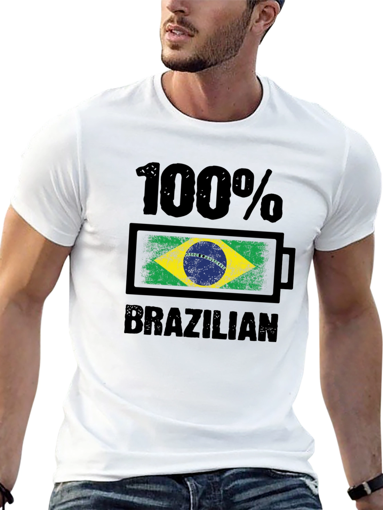 100% Brazilian T-Shirt - Flag Battery Design