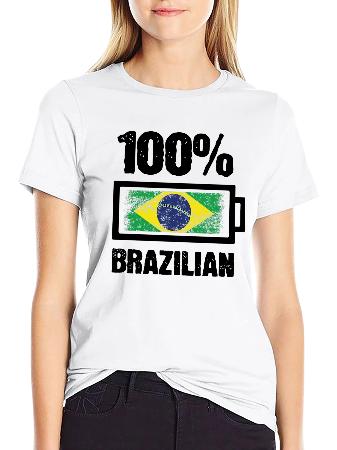 100% Brazilian T-Shirt - Flag Battery Design