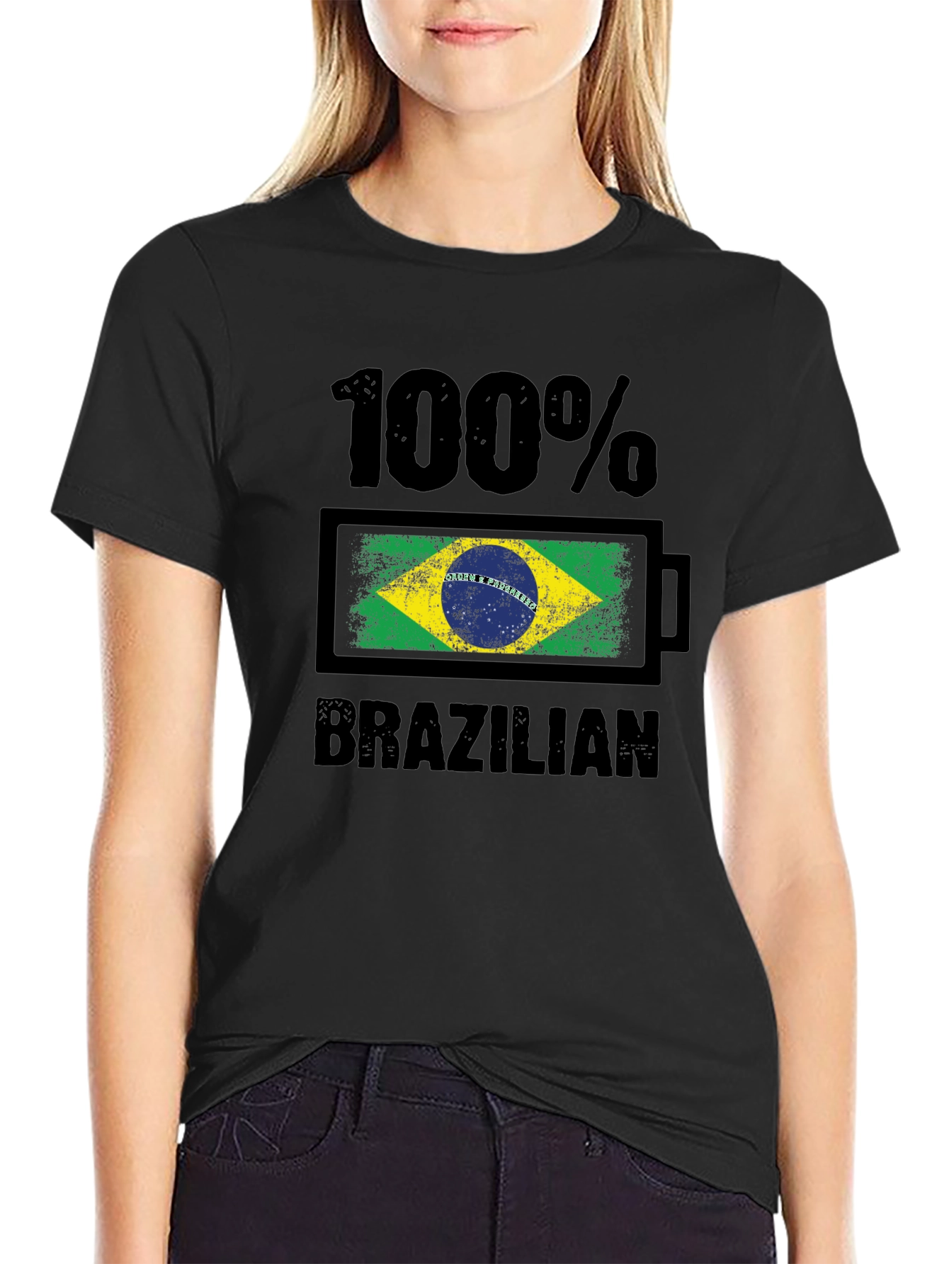 100% Brazilian T-Shirt - Flag Battery Design