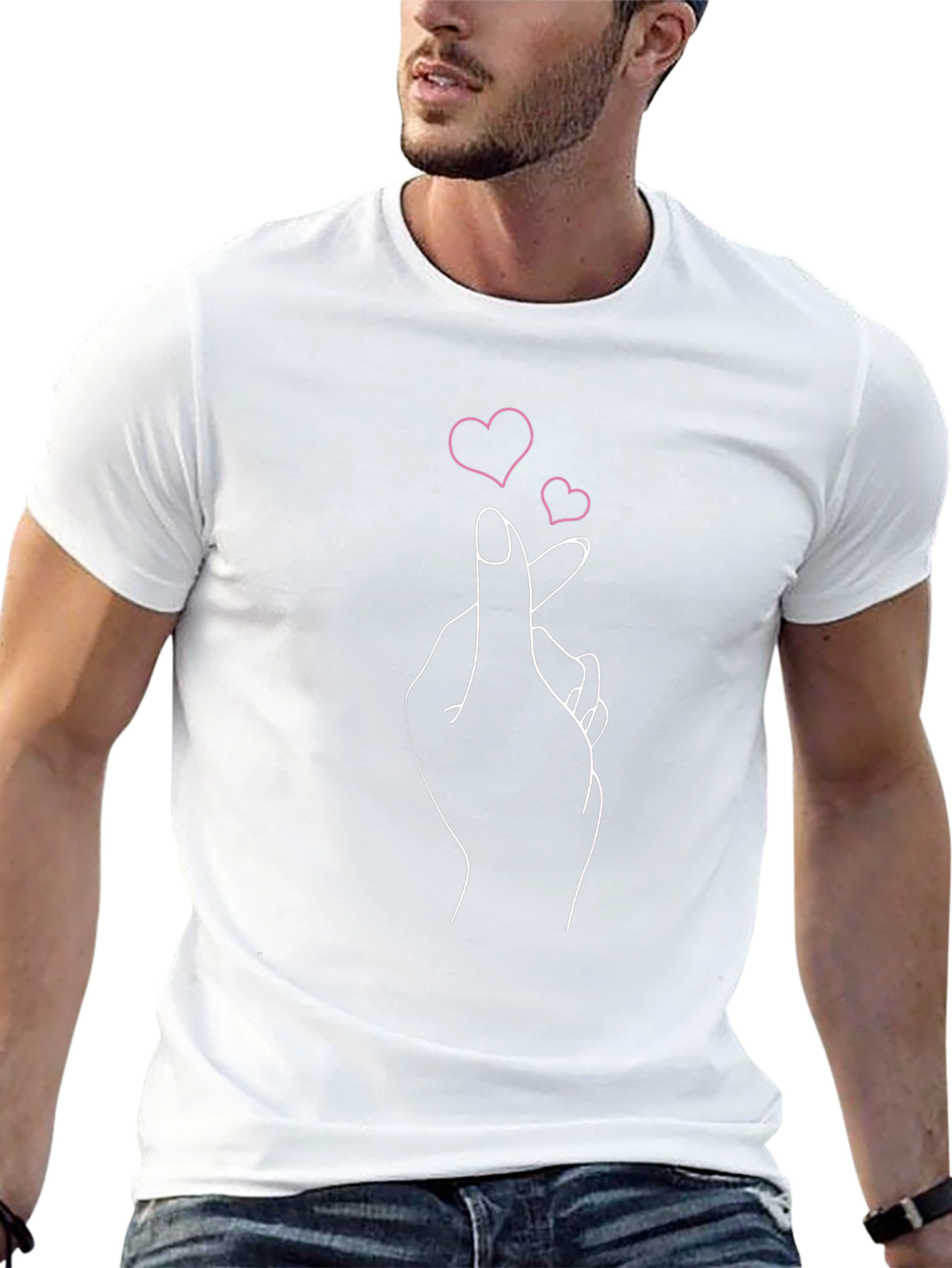 Finger Heart Graphic Tee - Stylish Casual Top