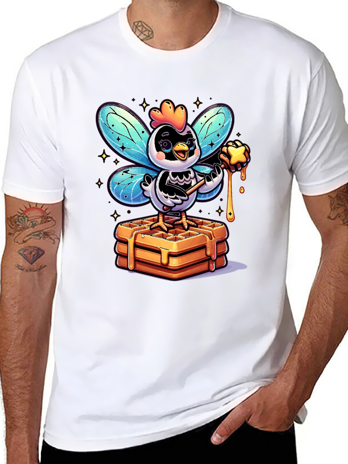 Whimsical Chicken Fairy Waffle Lover T-Shirt