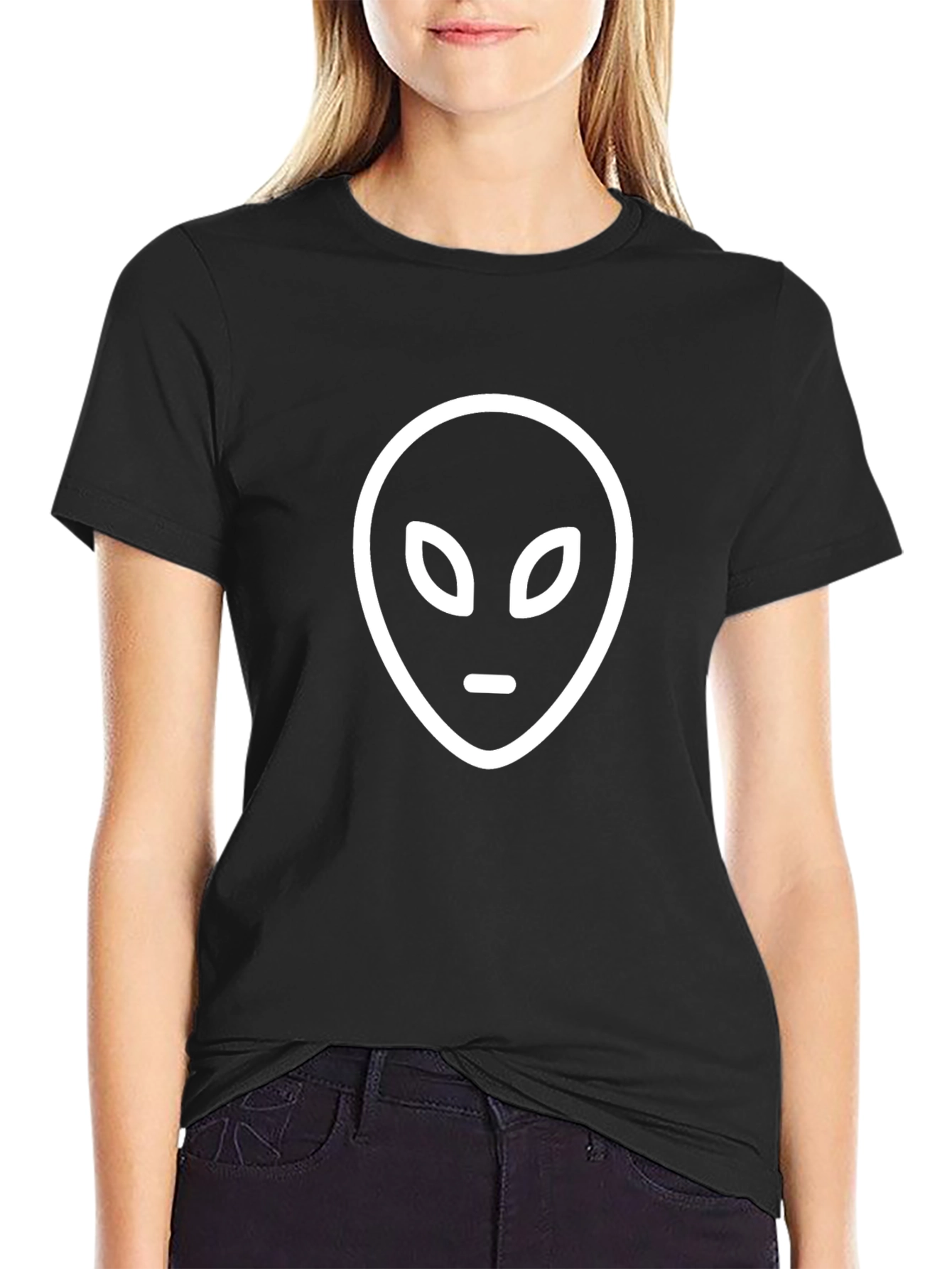 Alien Head Graphic Tee - Black Cotton T-Shirt