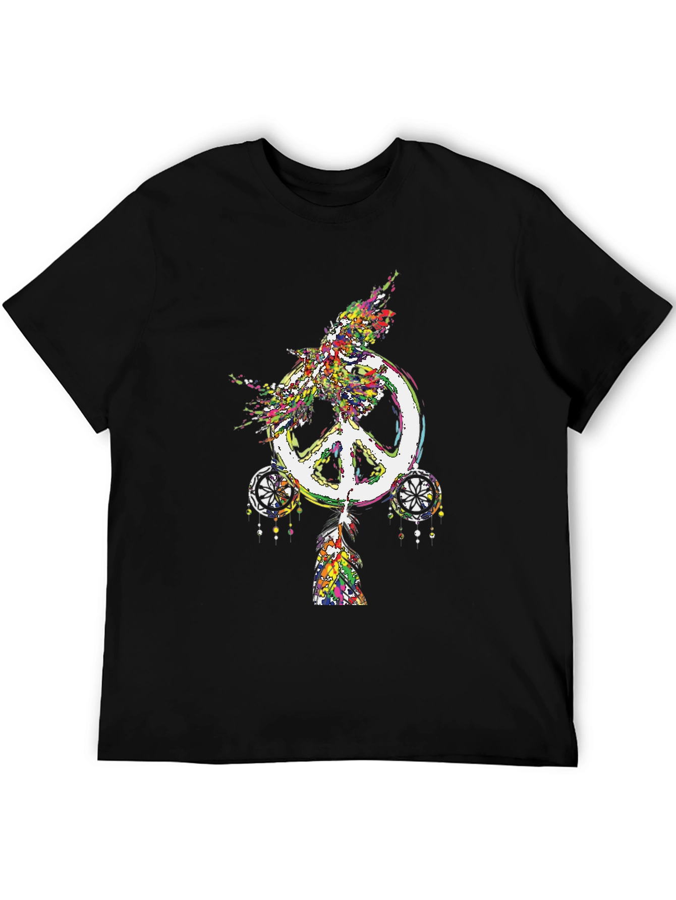 Peace Sign Feather Graphic Tee - Black