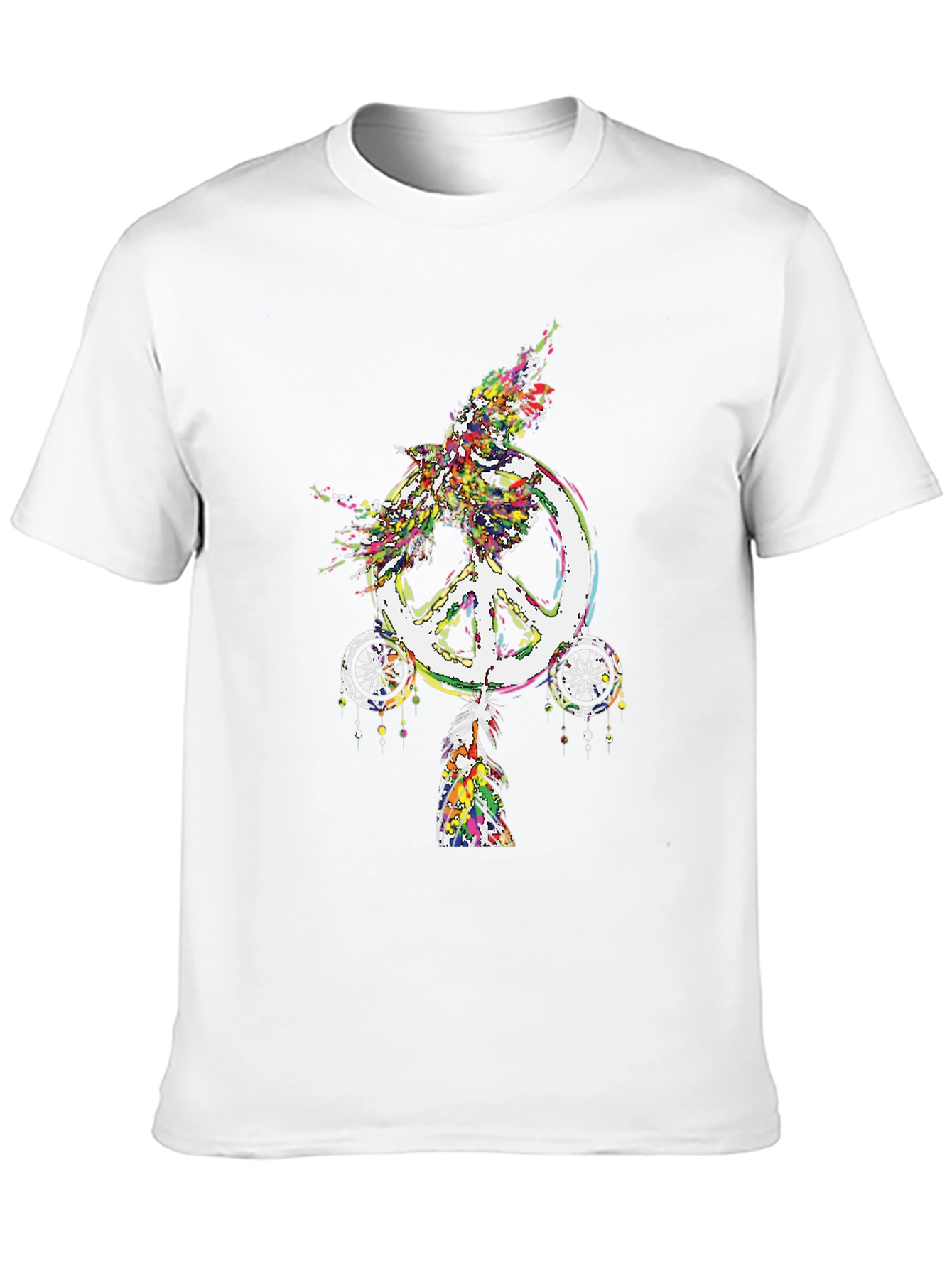 Peace Sign Feather Graphic Tee - Black