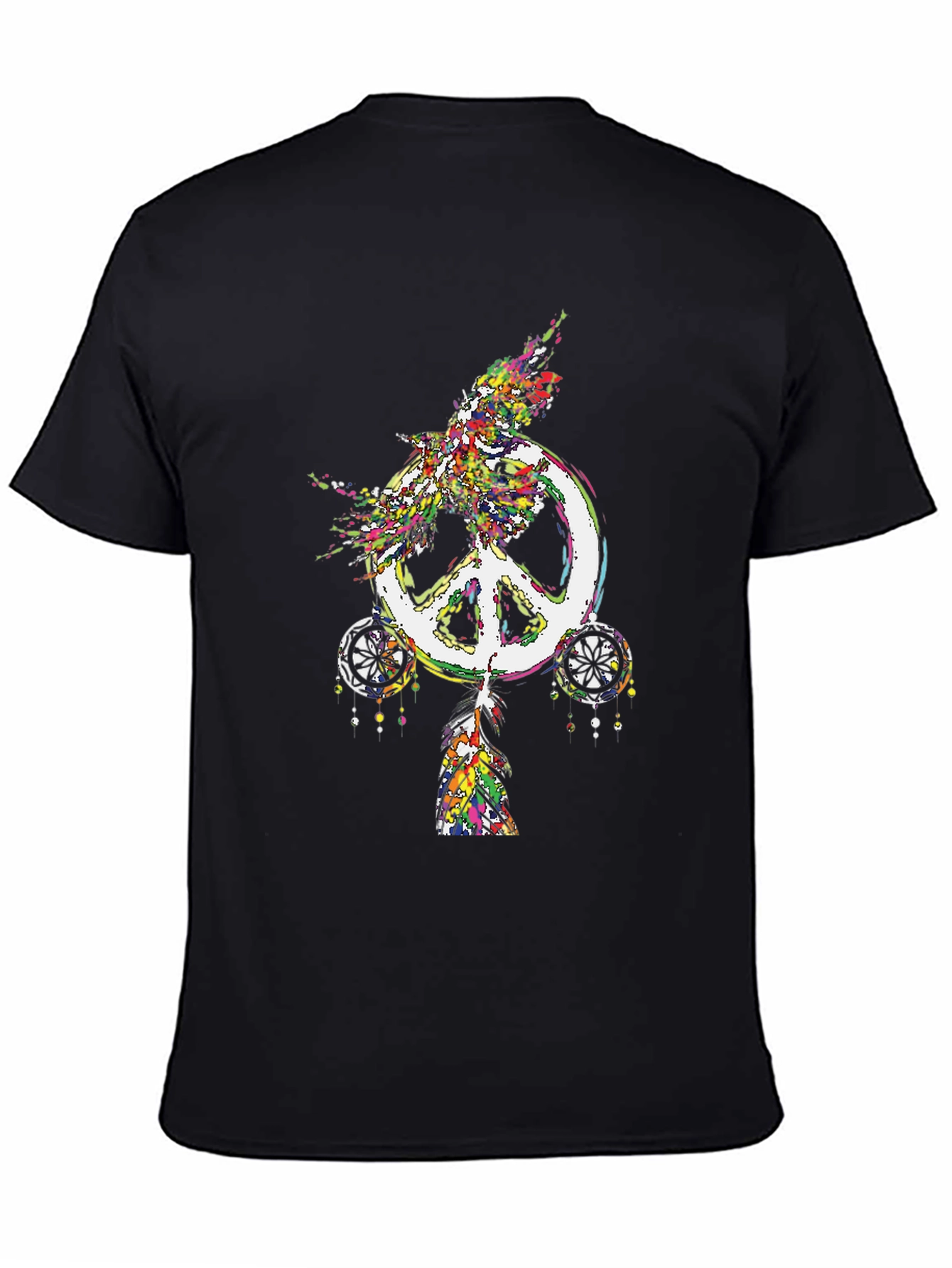 Peace Sign Feather Graphic Tee - Black