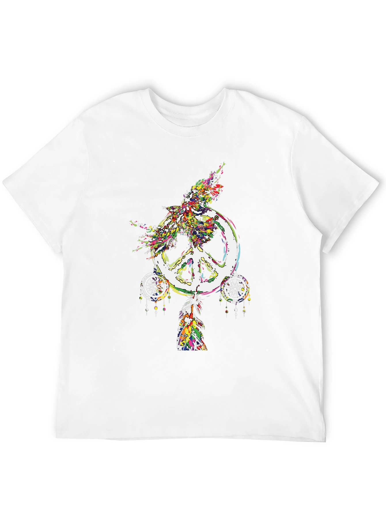 Peace Sign Feather Graphic Tee - Black
