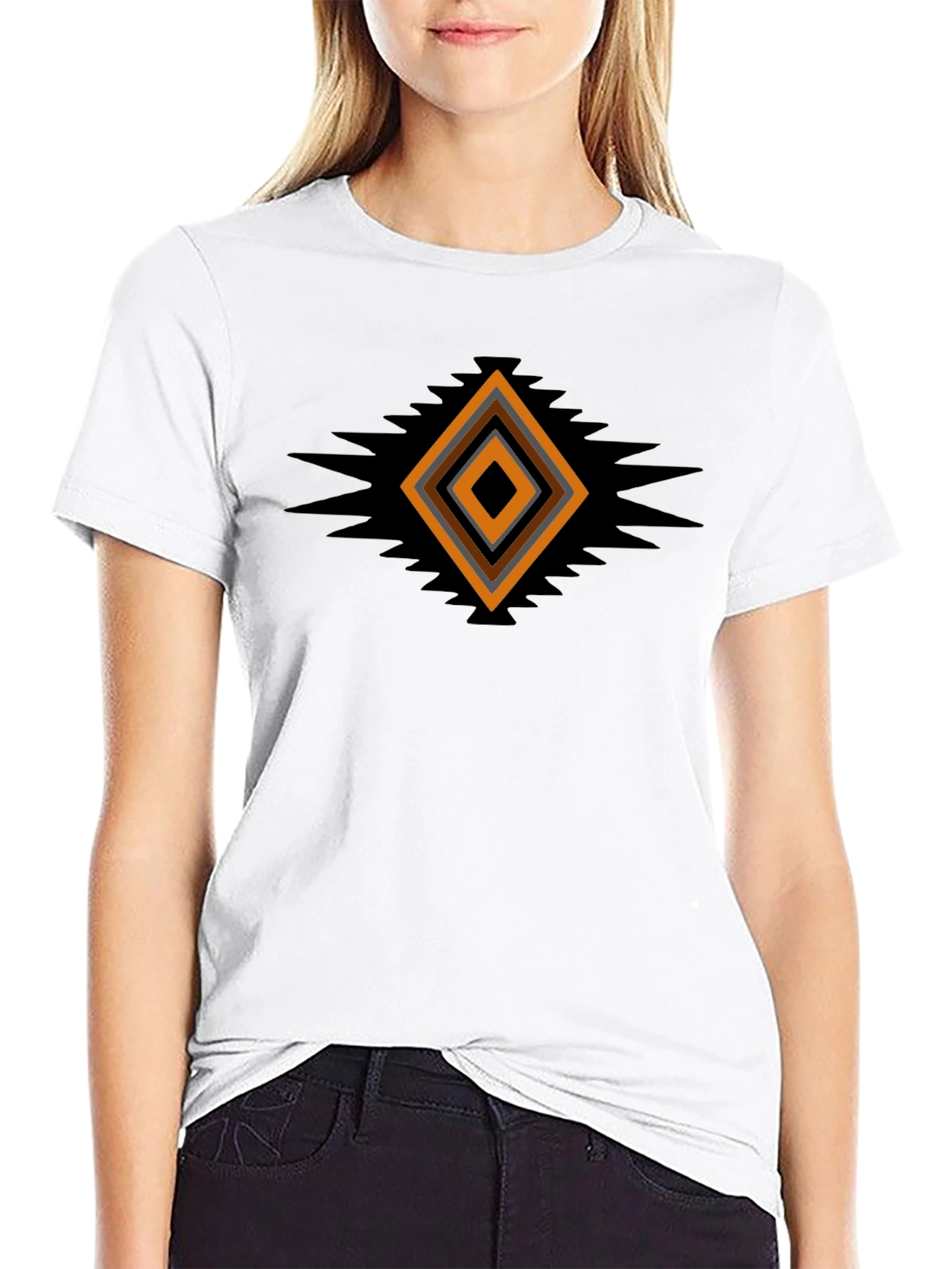 Geometric Aztec Diamond Print Black T-Shirt