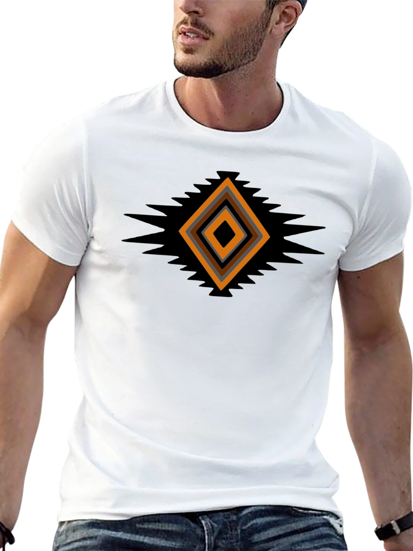 Geometric Aztec Diamond Print Black T-Shirt
