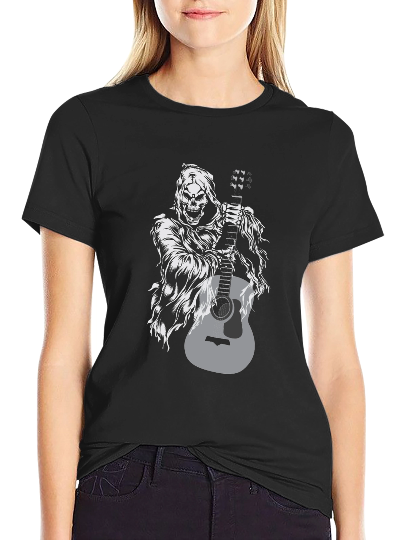 Grim Reaper Guitar Black Graphic Tee