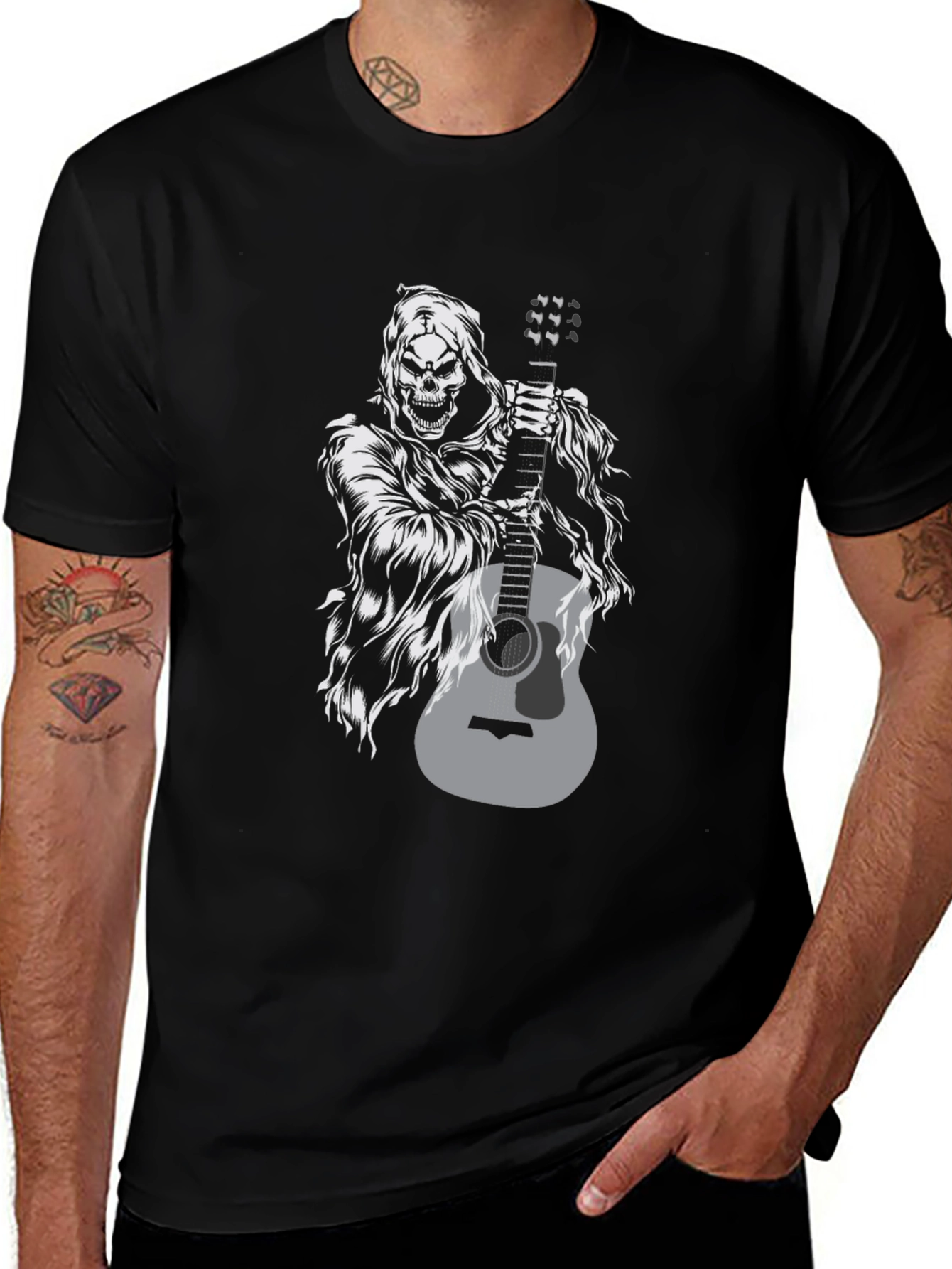 Grim Reaper Guitar Black Graphic Tee