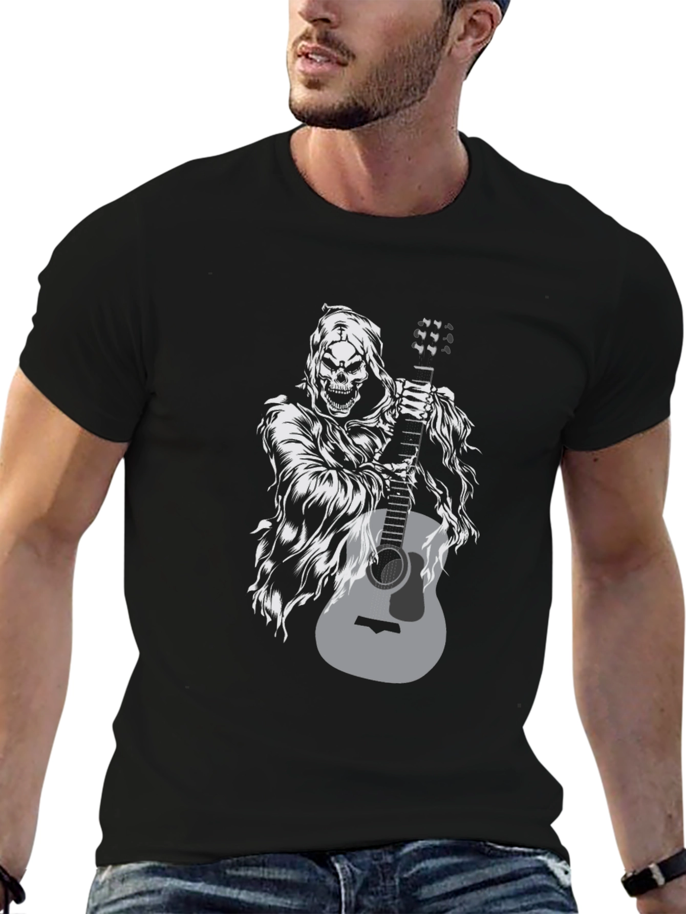 Grim Reaper Guitar Black Graphic Tee