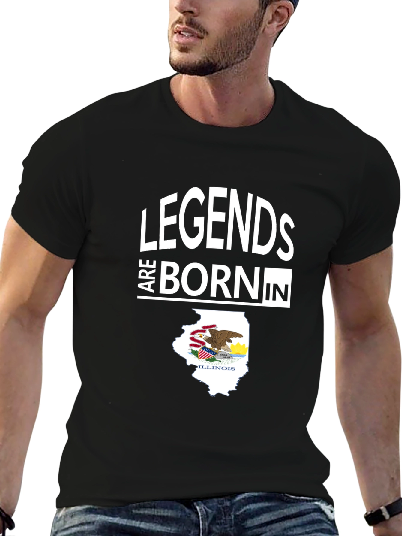 Legends Born in Illinois Black T-Shirt