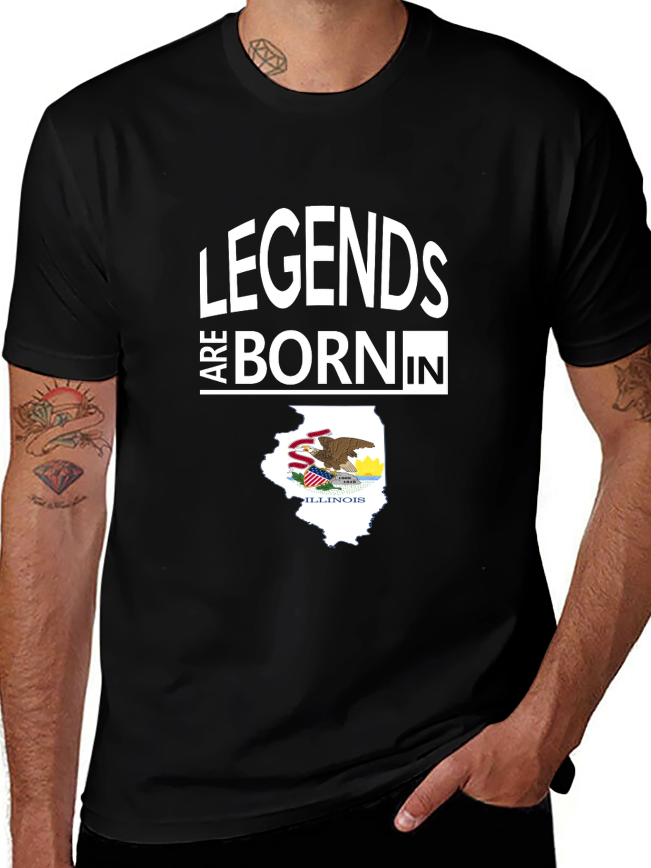 Legends Born in Illinois Black T-Shirt