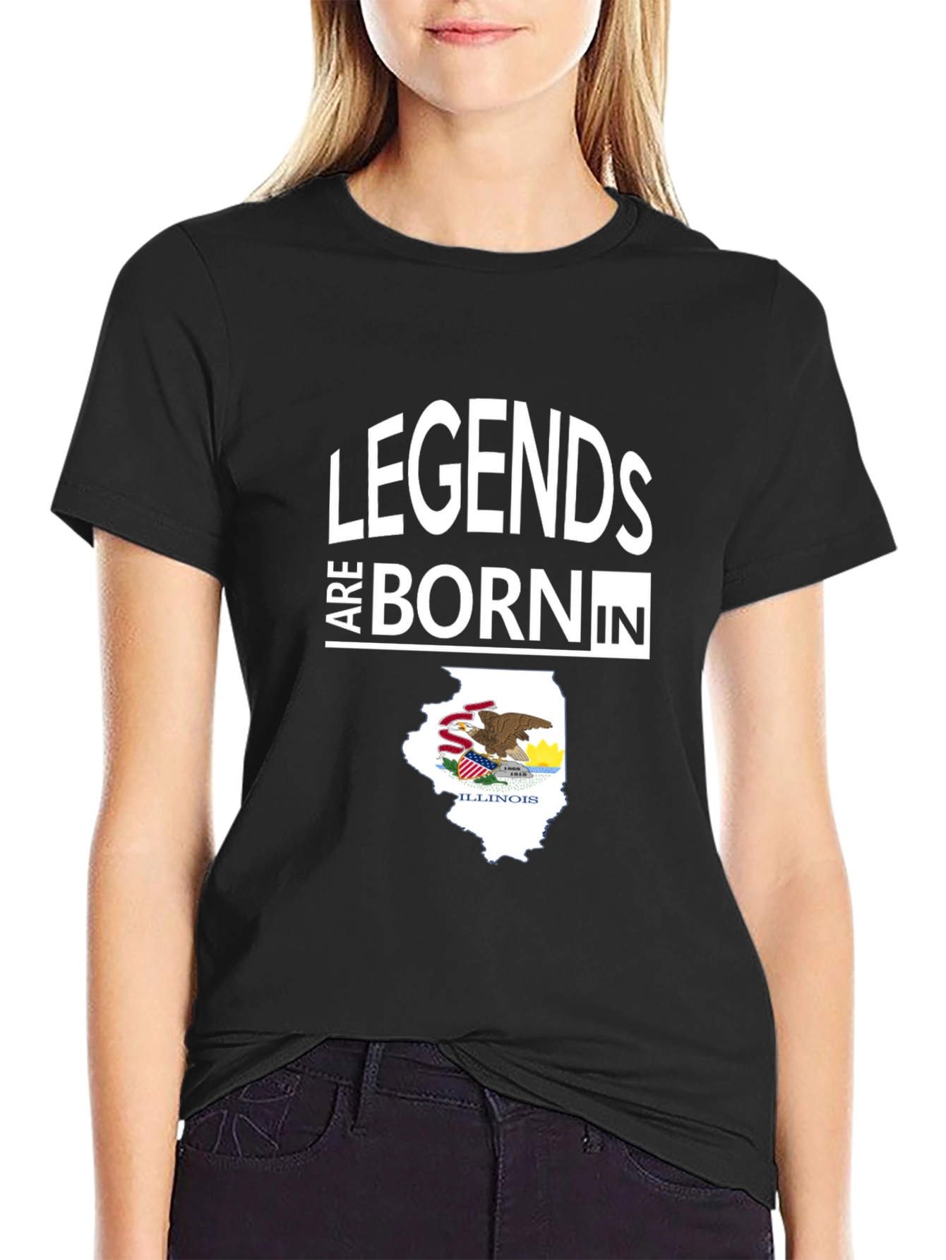 Legends Born in Illinois Black T-Shirt