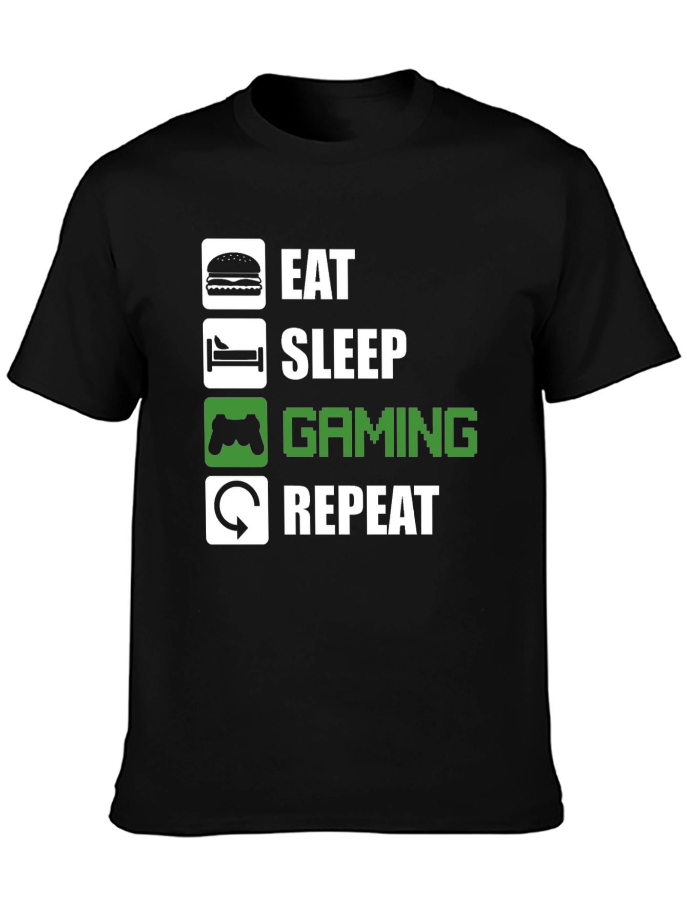 Eat Sleep Gaming Repeat Black Graphic T-Shirt