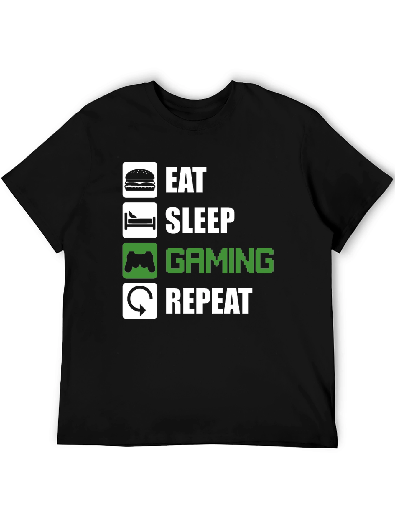 Eat Sleep Gaming Repeat Black Graphic T-Shirt