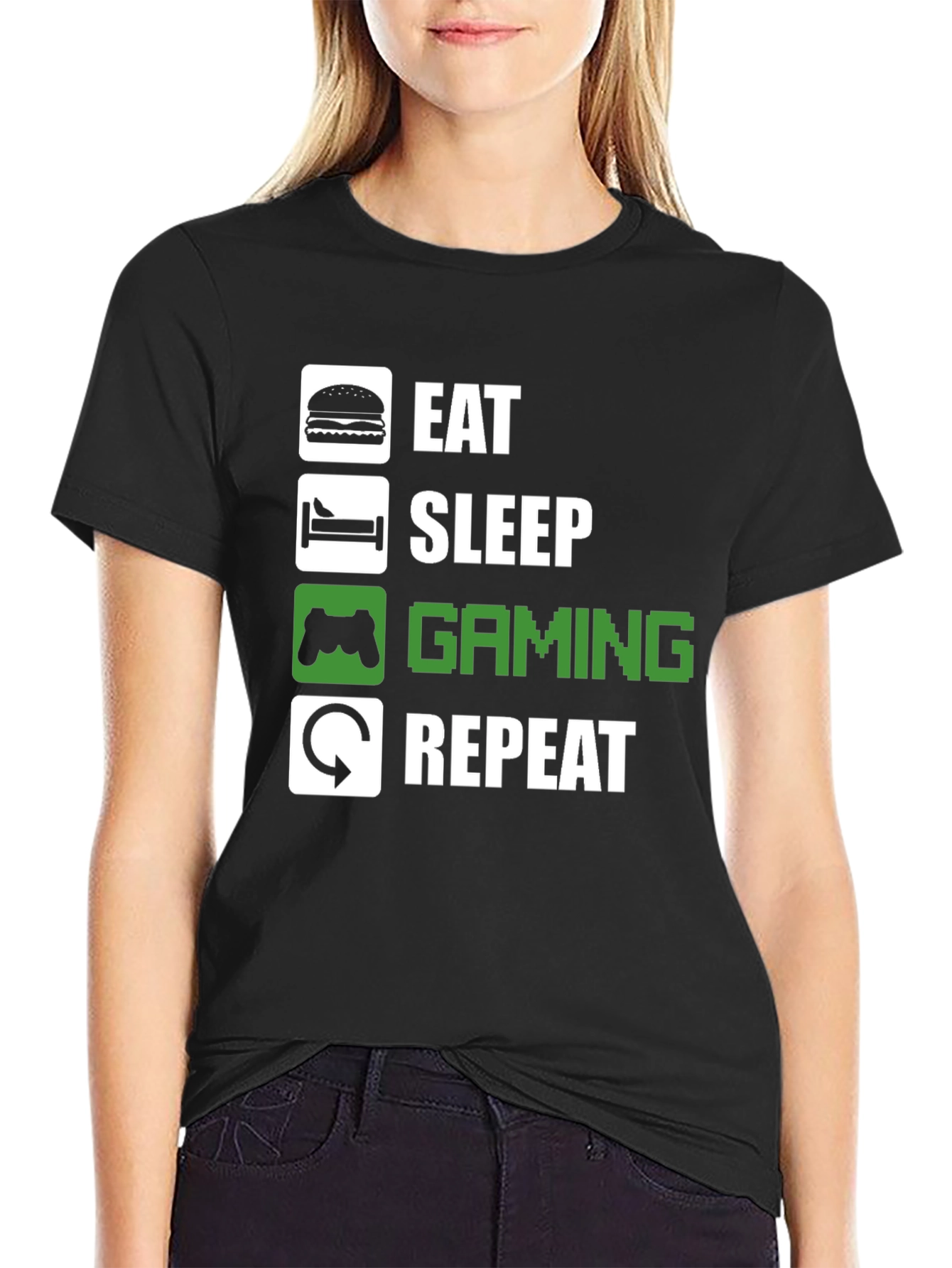 Eat Sleep Gaming Repeat Black Graphic T-Shirt