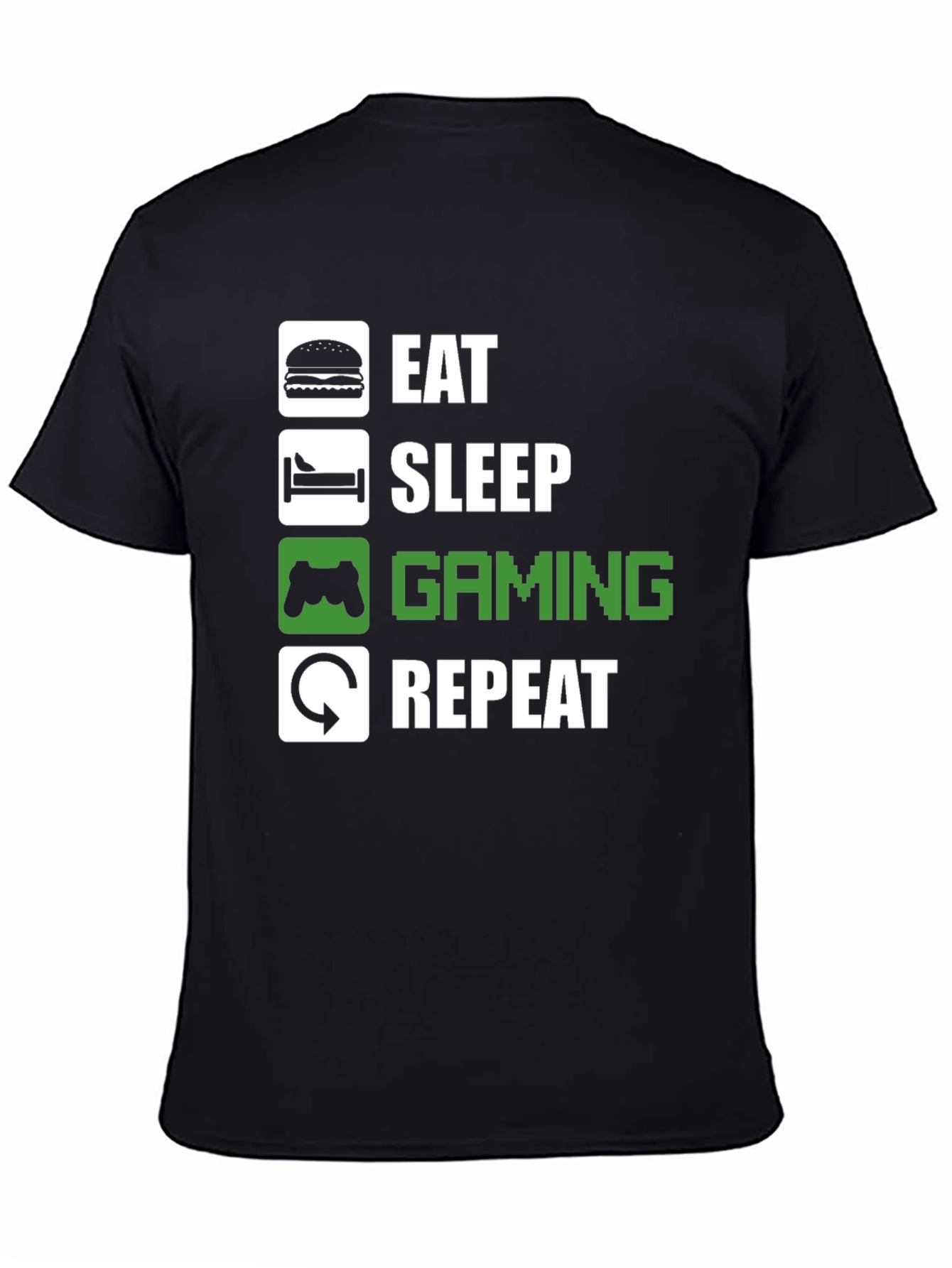 Eat Sleep Gaming Repeat Black Graphic T-Shirt