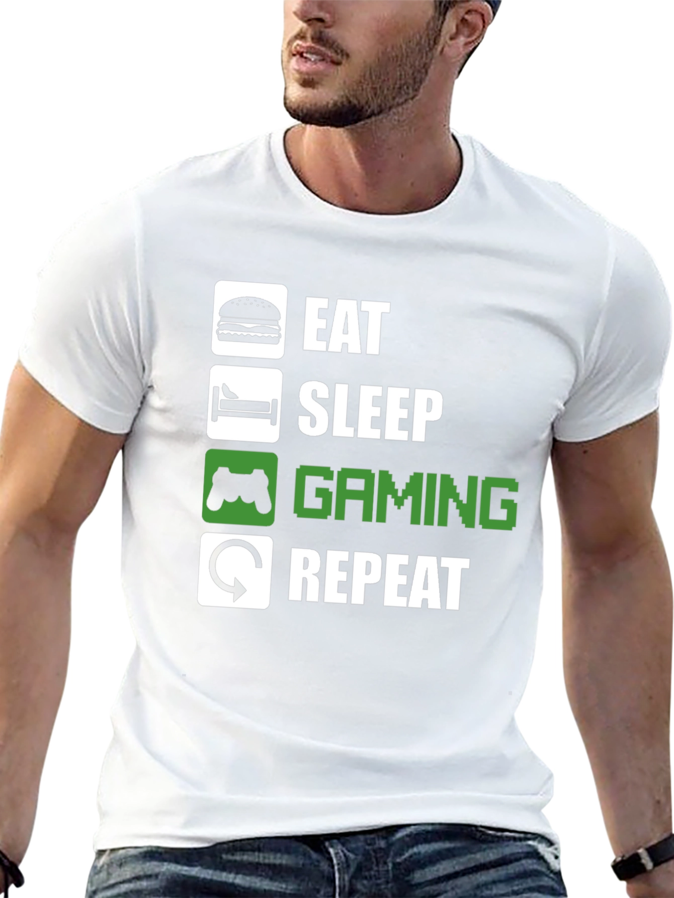Eat Sleep Gaming Repeat Black Graphic T-Shirt