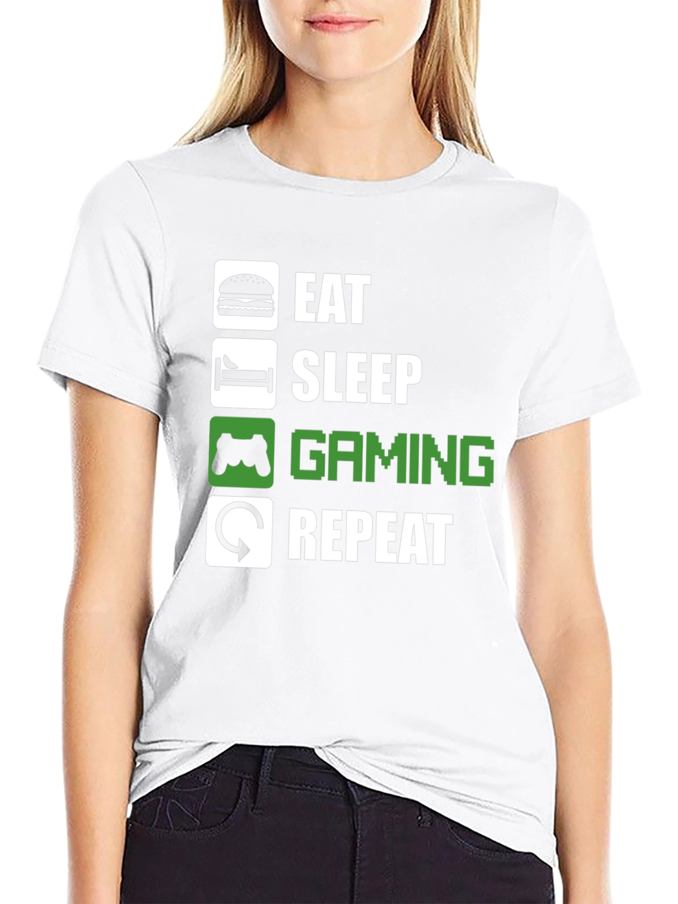 Eat Sleep Gaming Repeat Black Graphic T-Shirt