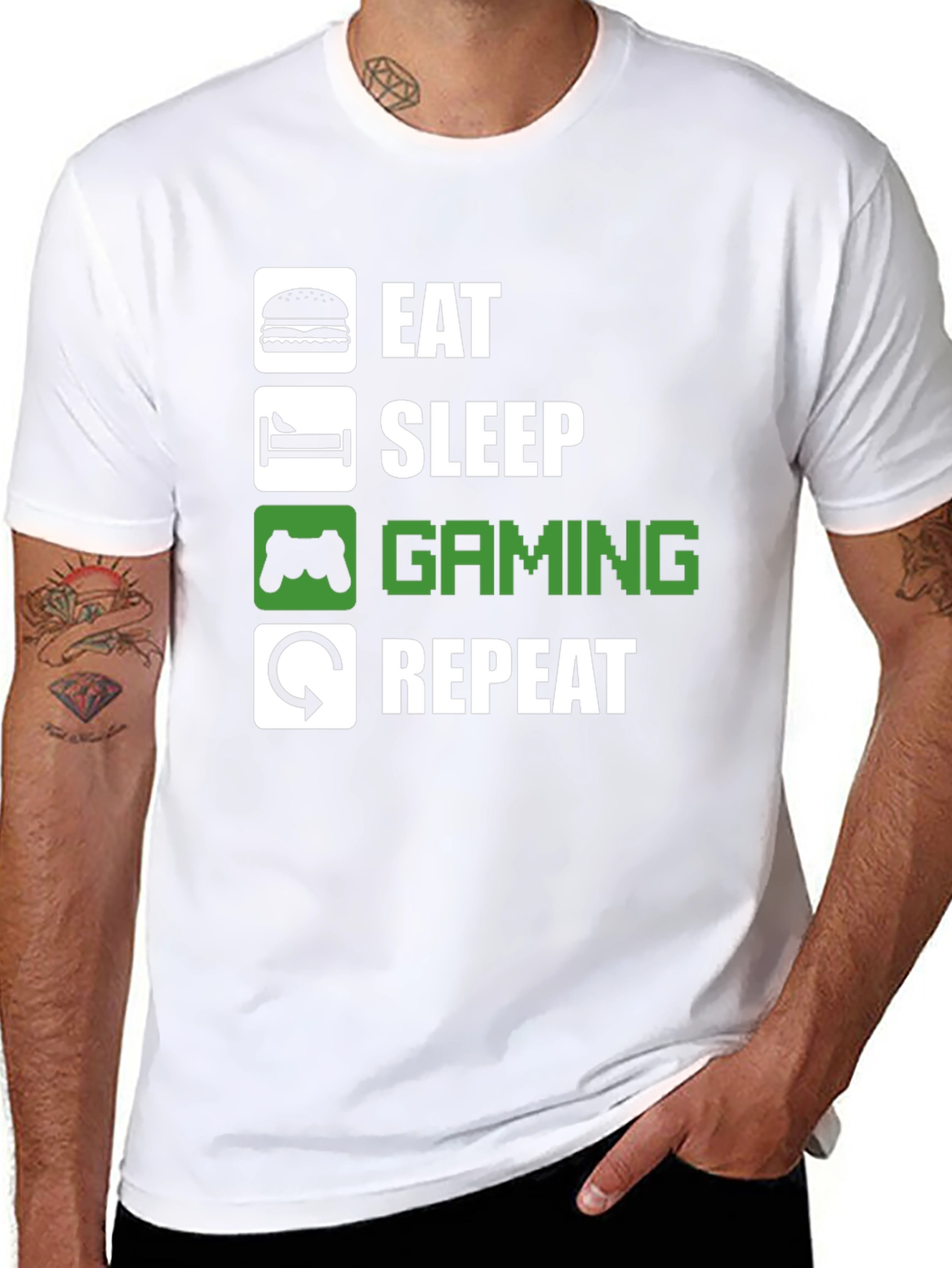 Eat Sleep Gaming Repeat Black Graphic T-Shirt