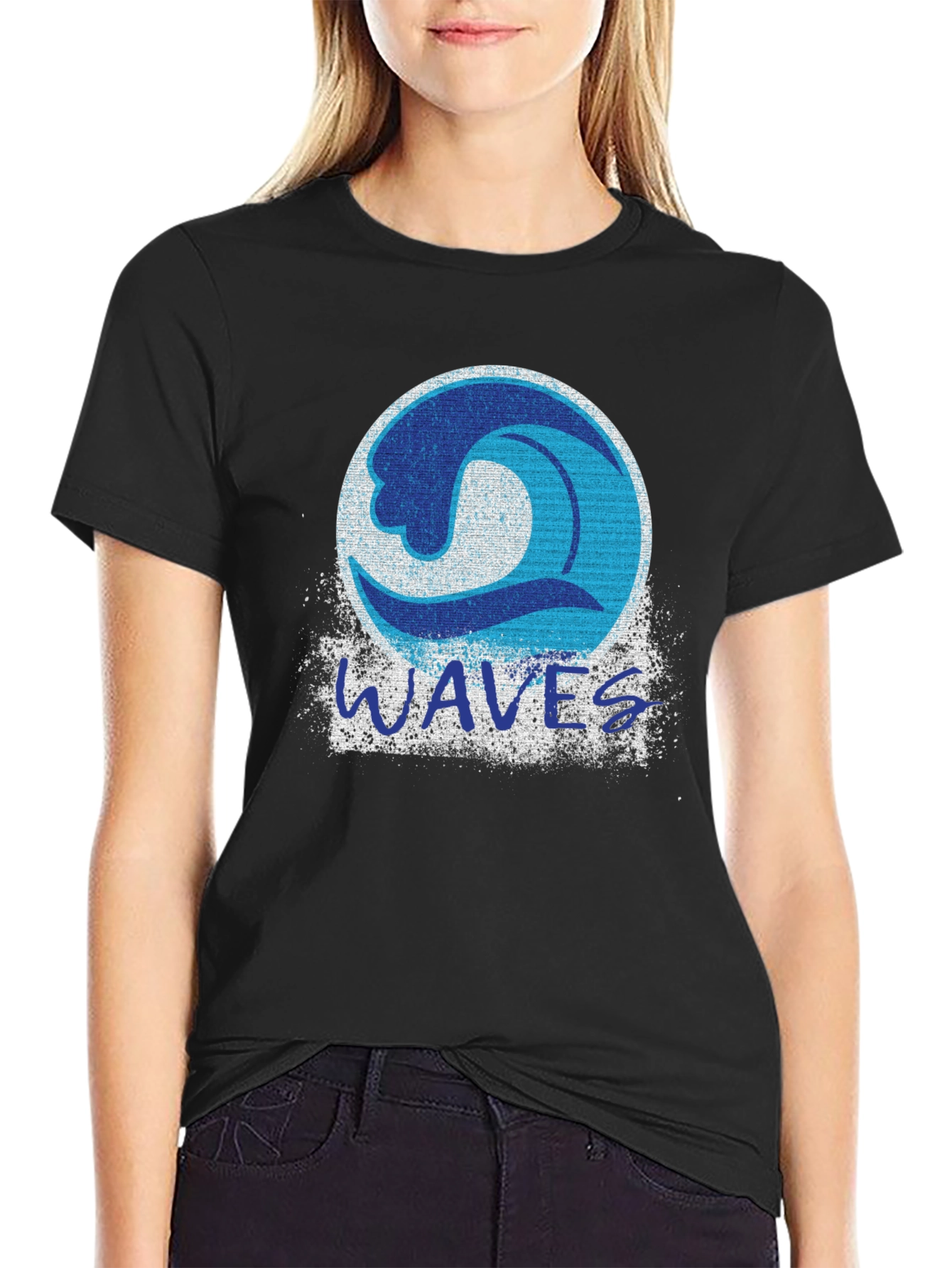 Mens Black Waves Graphic Print T-Shirt