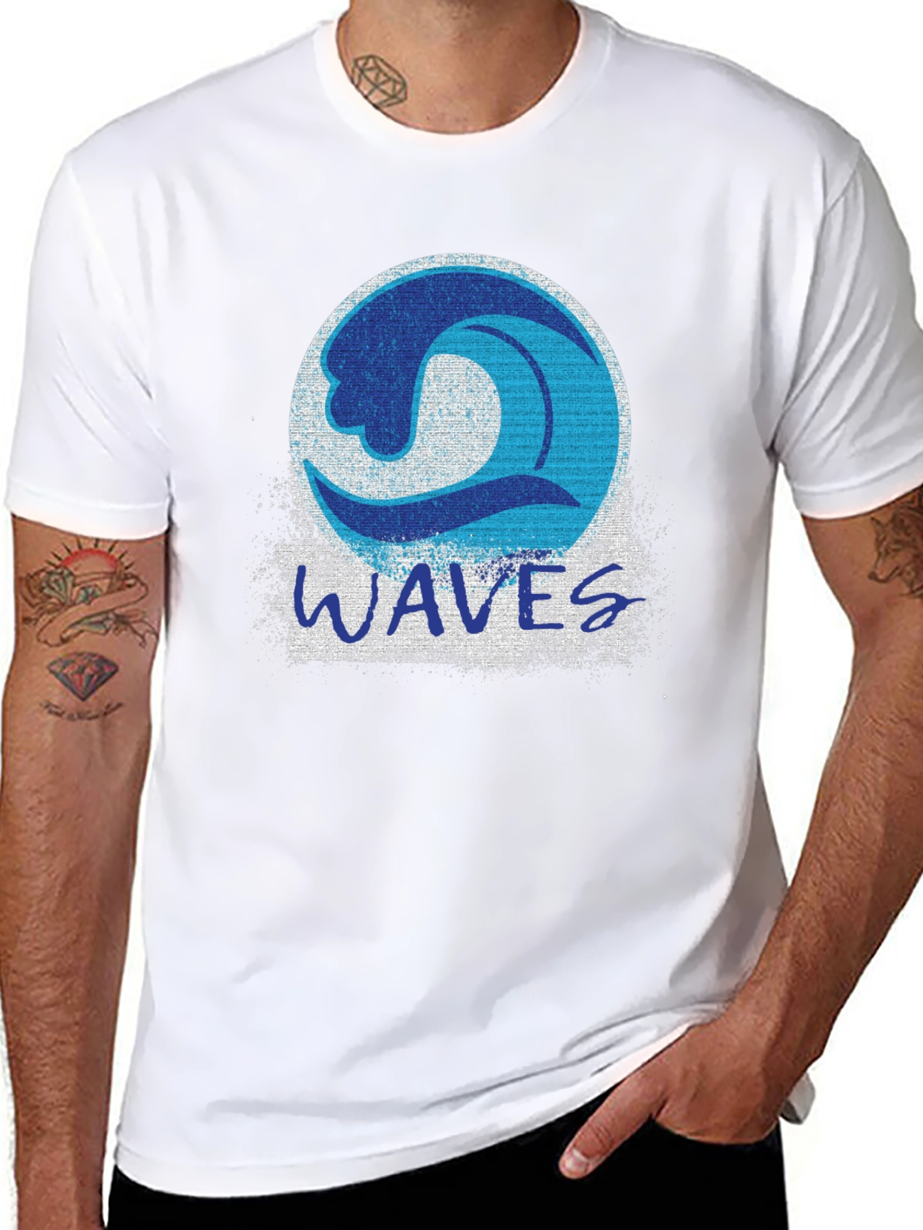 Mens Black Waves Graphic Print T-Shirt