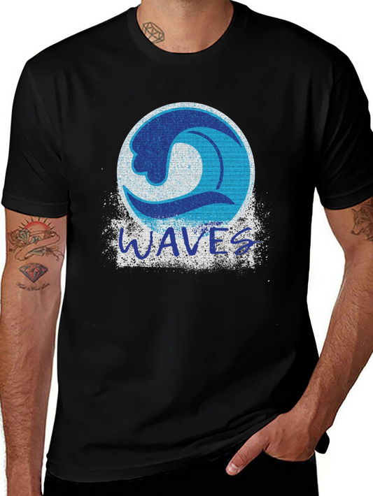 Mens Black Waves Graphic Print T-Shirt
