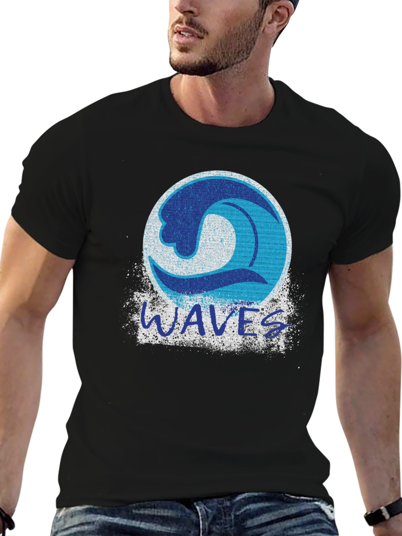 Mens Black Waves Graphic Print T-Shirt