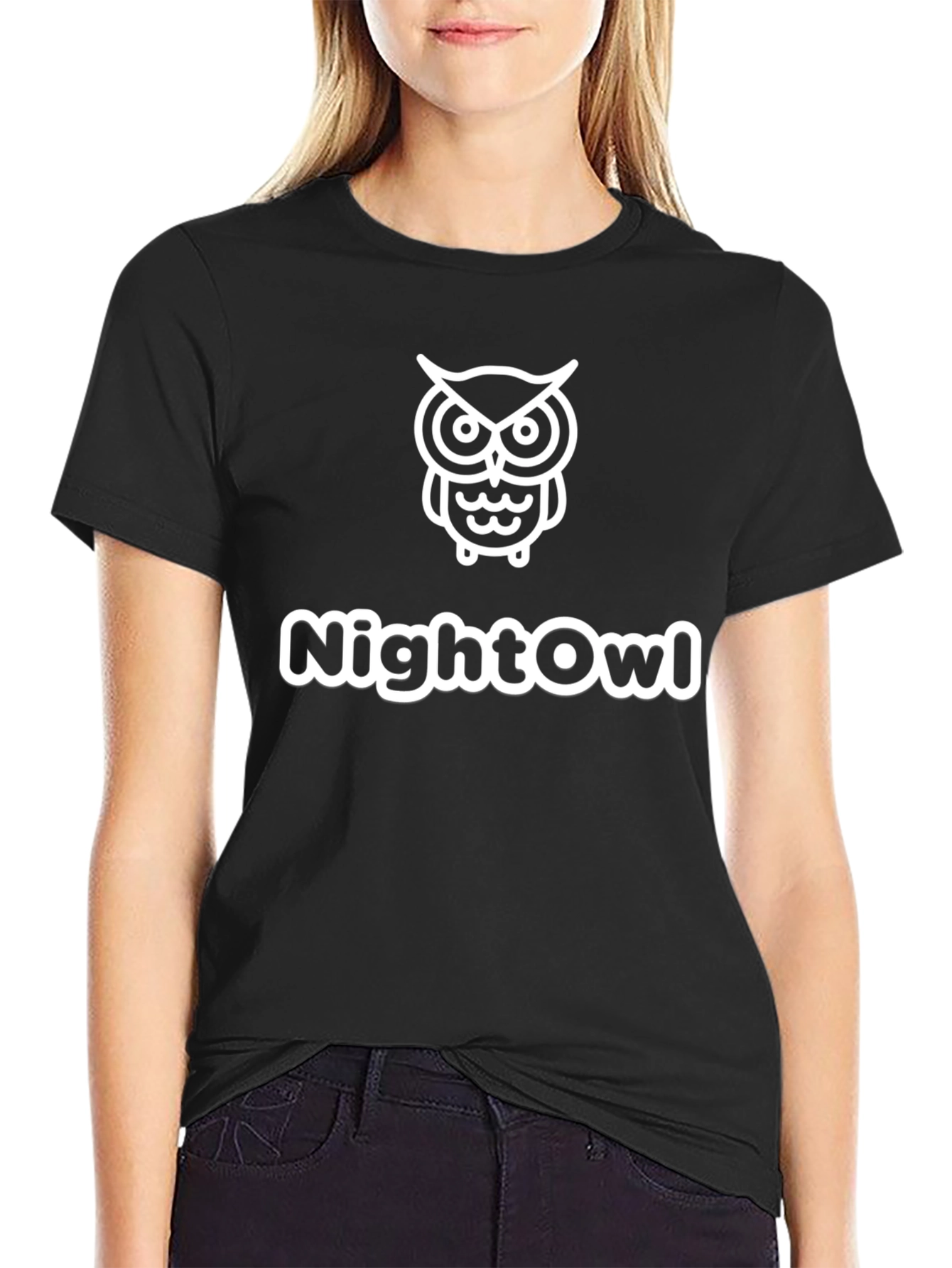 Night Owl Graphic Tee - Soft Black Cotton T-Shirt