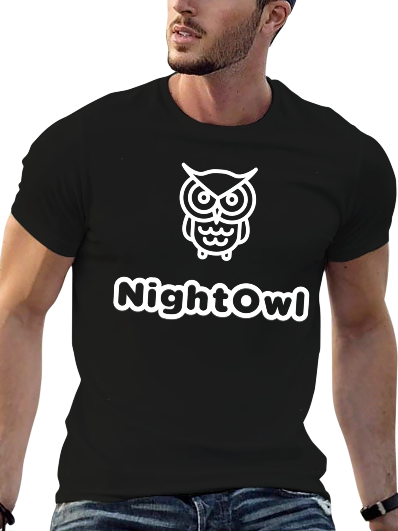 Night Owl Graphic Tee - Soft Black Cotton T-Shirt