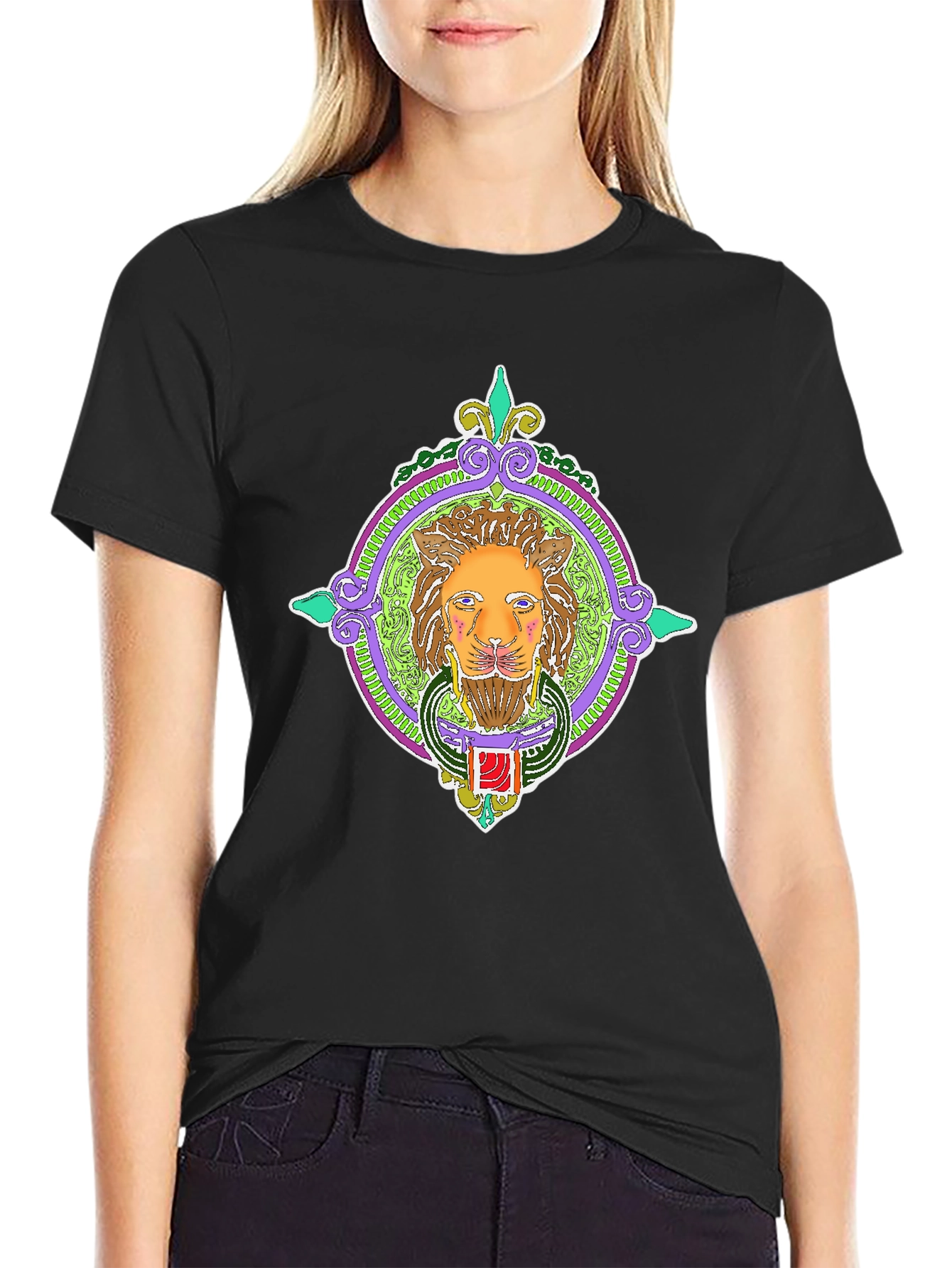 Lion Art Graphic Tee - Unique Design Black T-Shirt