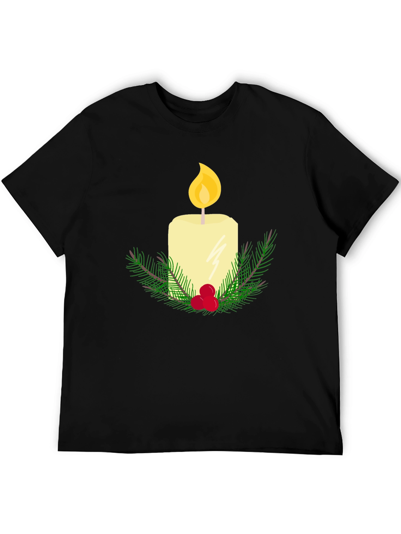 Festive Candle Graphic T-Shirt - Holiday Cheer