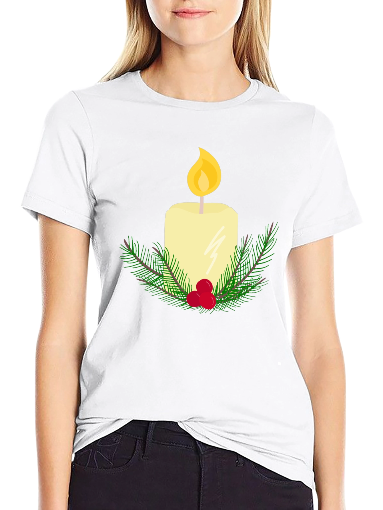 Festive Candle Graphic T-Shirt - Holiday Cheer