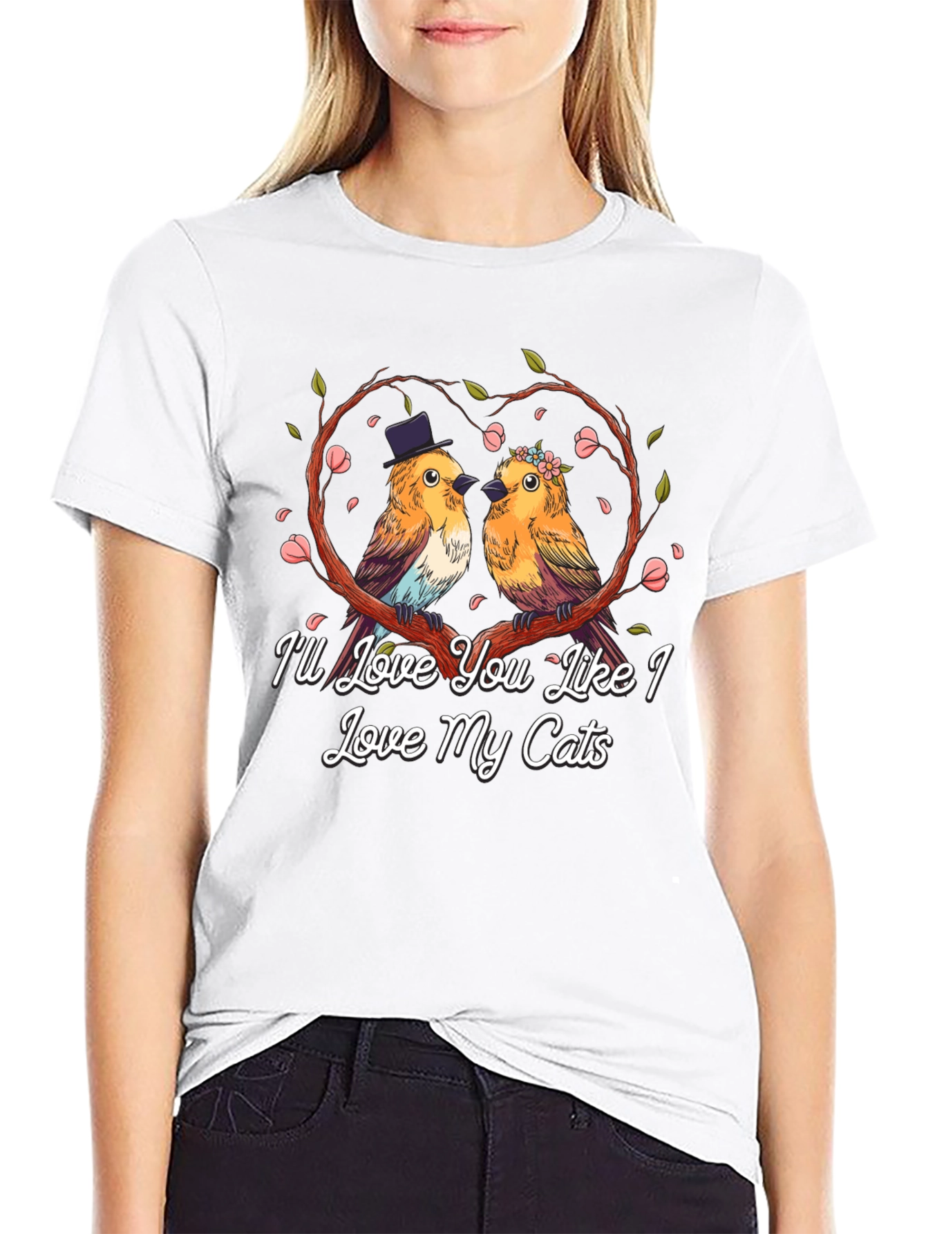 Love My Cats T-Shirt: Cute Bird Couple Graphic Tee